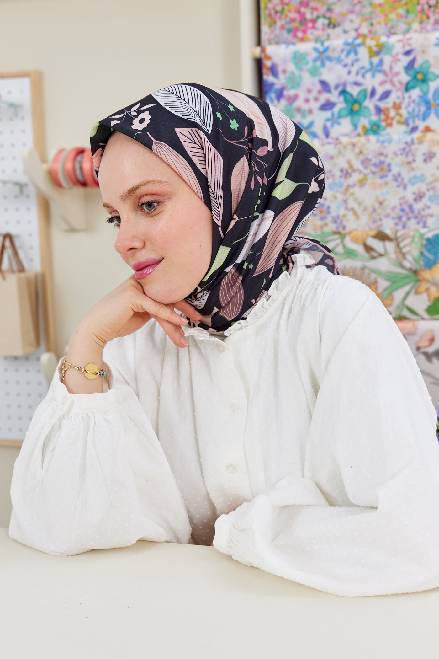 Tesettür Giyim - Pro Line Perla Desen Eşarp - Gül - Somon - Emproyal