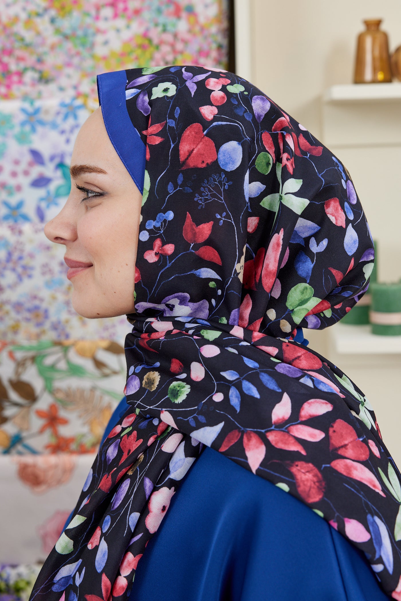 Tesettür Giyim - Pro Line Mimosa Desen Şal - Kırmızı - Siyah - Emproyal