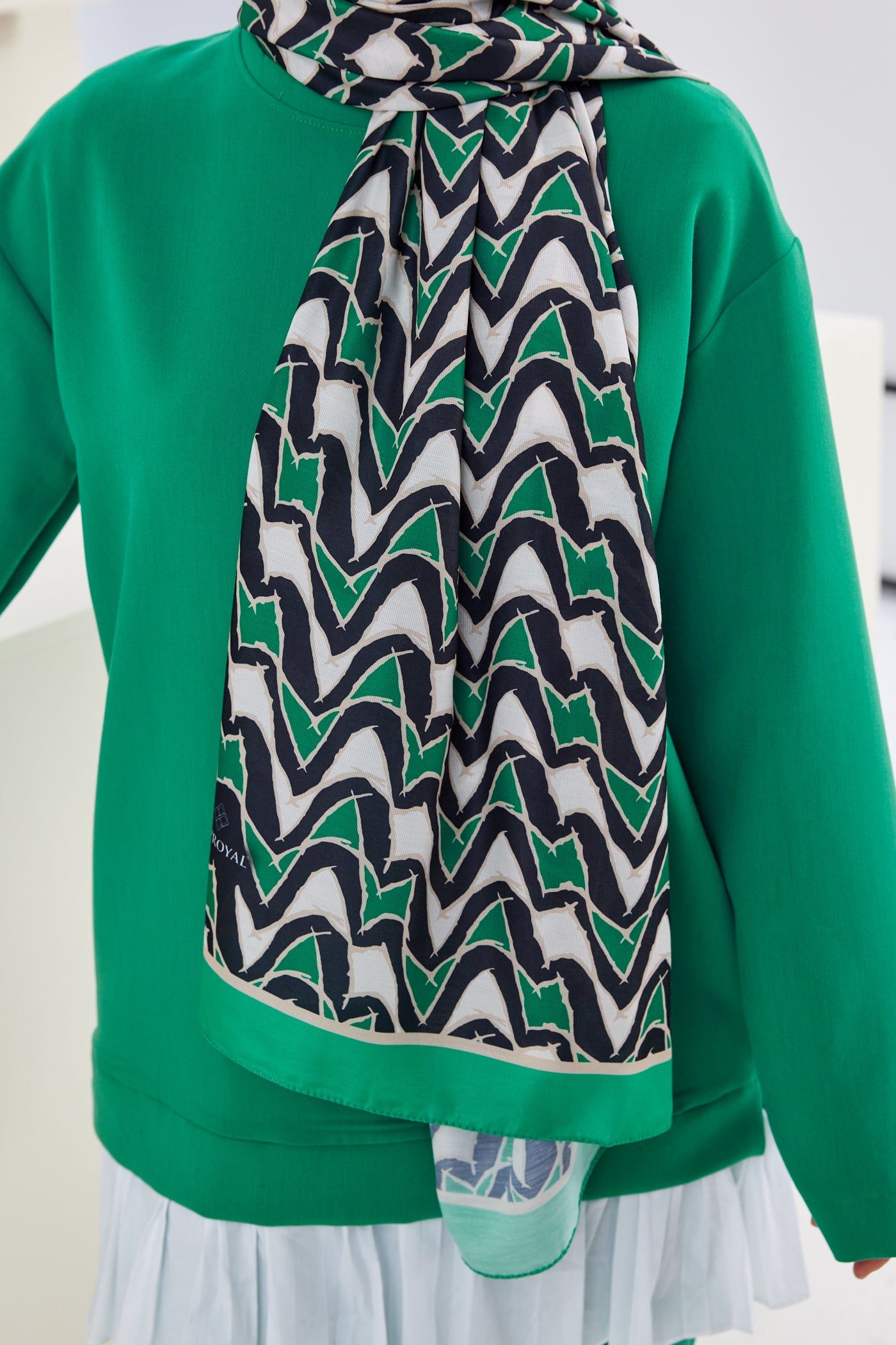 Tesettür Giyim - Pro Line Vera Desen Şal - Siyah - Yeşil - Emproyal