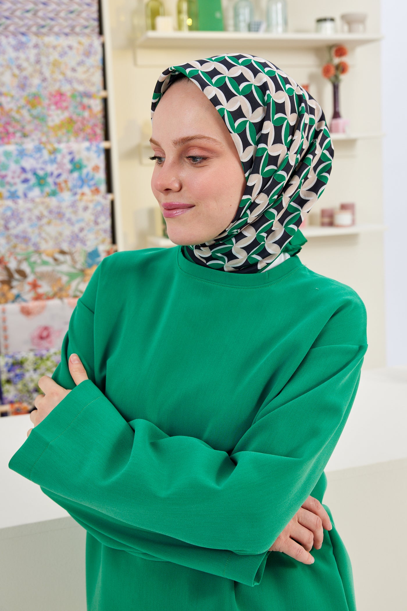 Tesettür Giyim - Pro Line Misha Desen Eşarp - Çimen - Emproyal