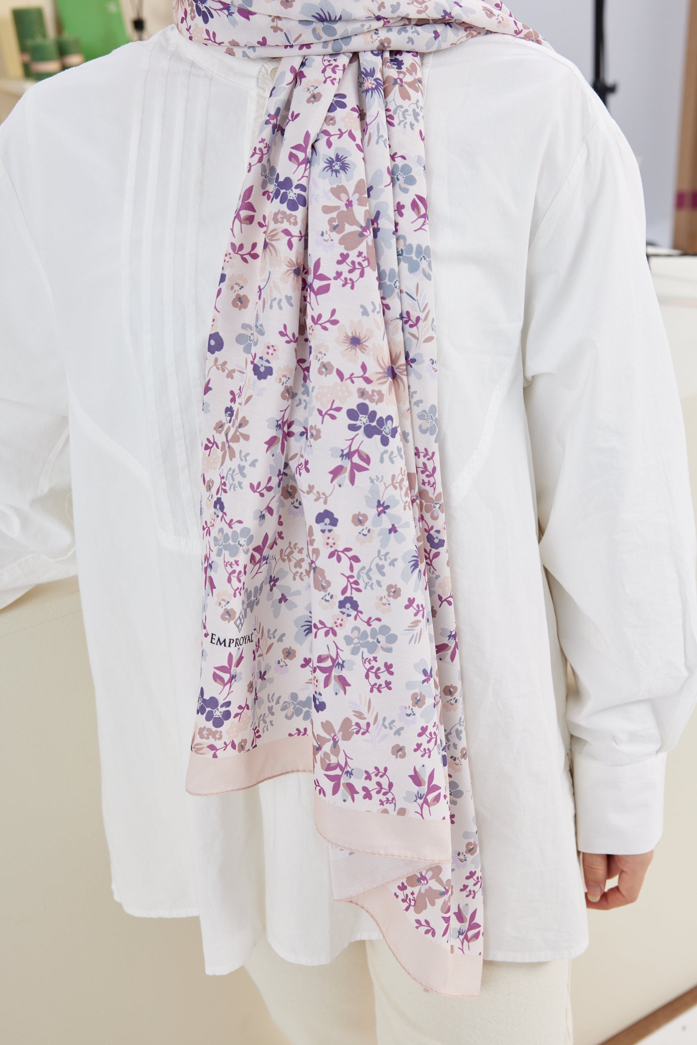 Tesettür Giyim - Pro Line Rosaline Desen Şal - Vizon - Mor - Emproyal