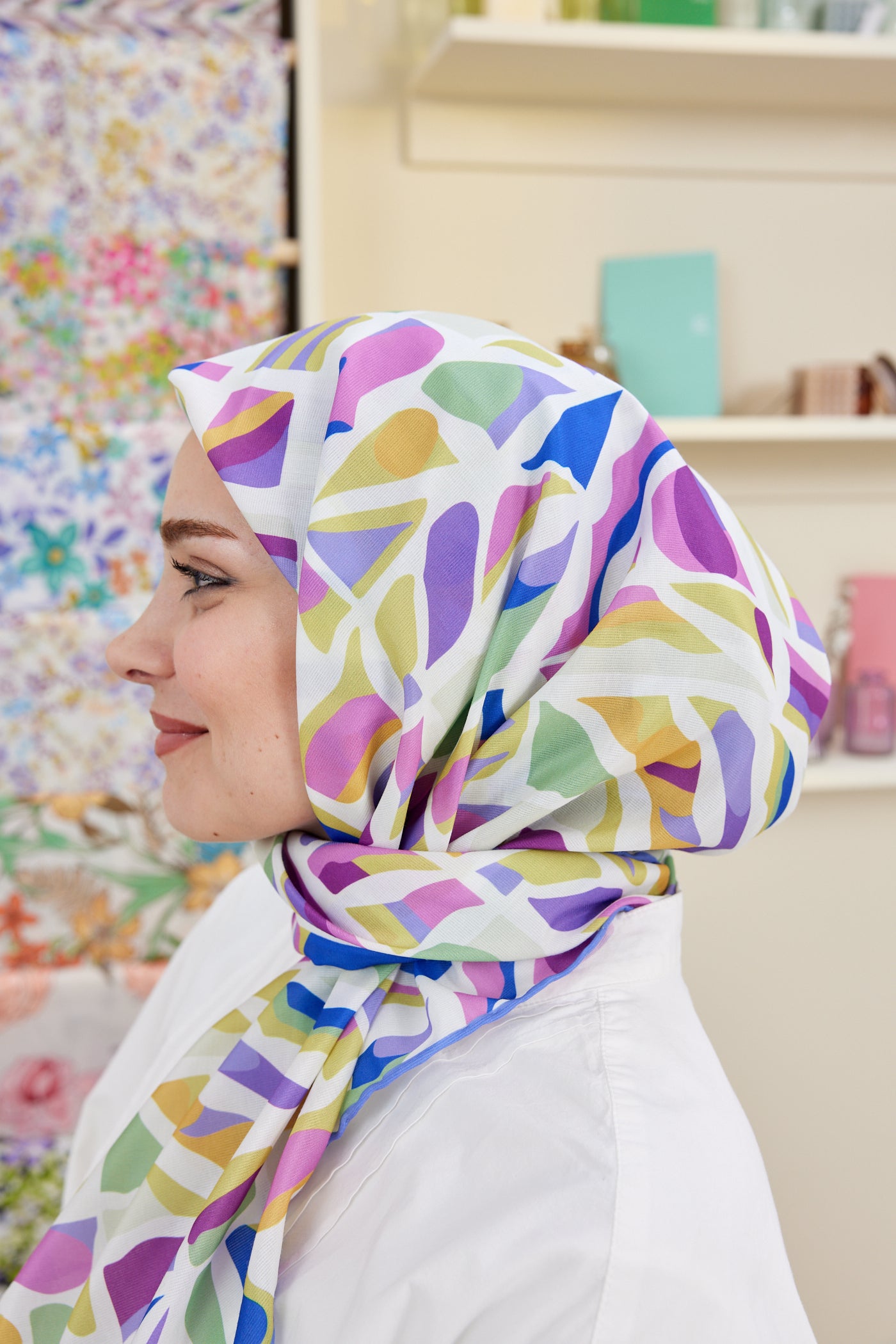 Tesettür Giyim - Pro Line Chloe Desen Eşarp - Pembe - Mor - Emproyal