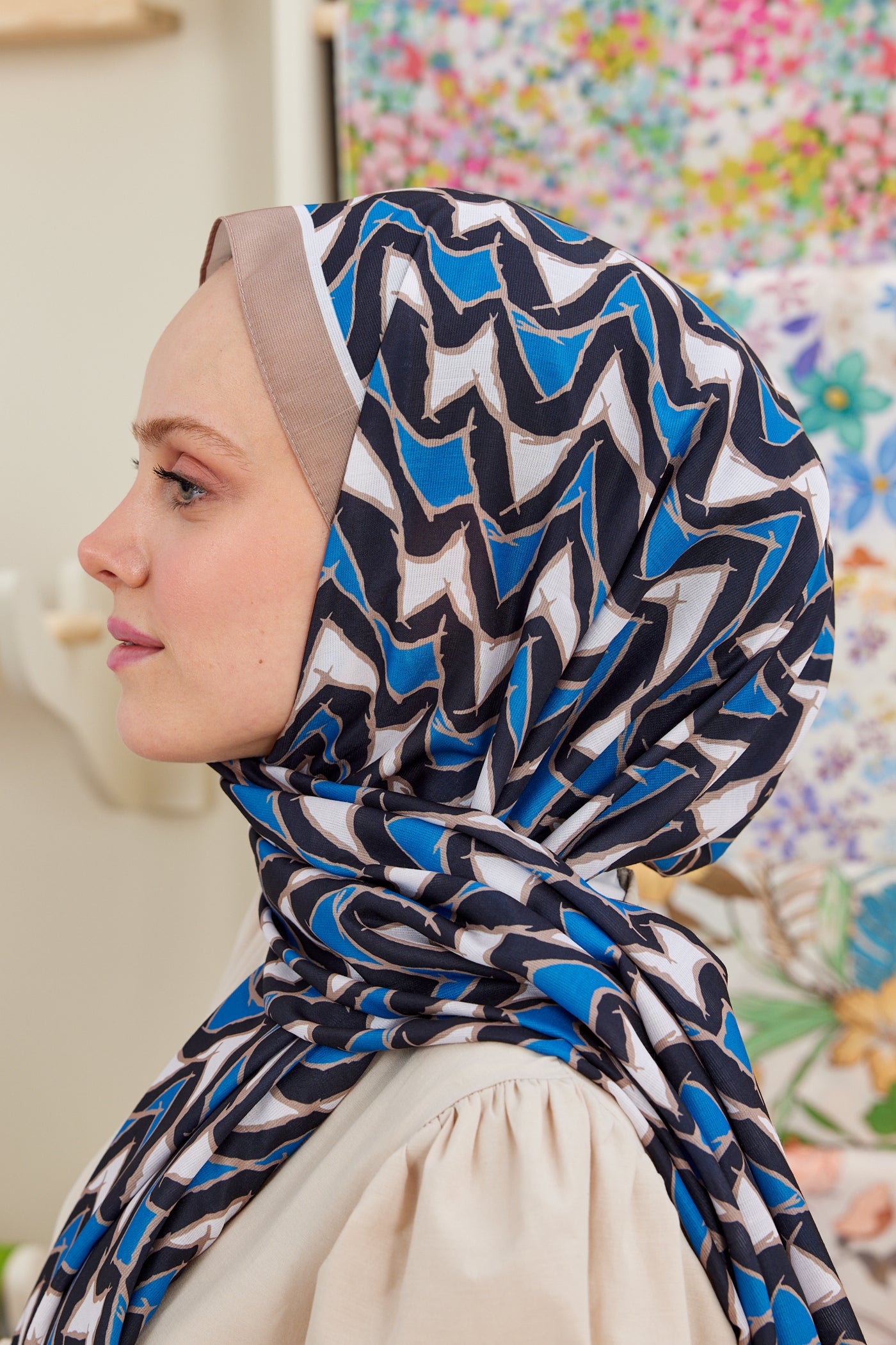 Tesettür Giyim - Pro Line Vera Desen Şal - İndigo - Siyah - Emproyal