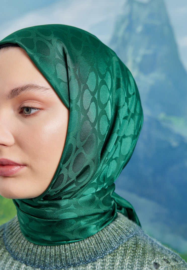 Tesettür Giyim - Jakar Janjan Bloom Desen Şal - Zümrüt - Emproyal