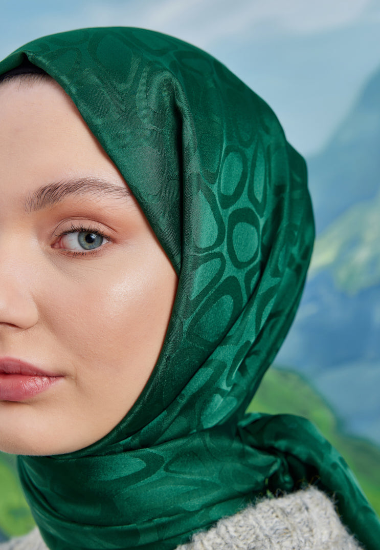 Tesettür Giyim - Jakar Janjan Taş Desen Şal - Zümrüt - Emproyal