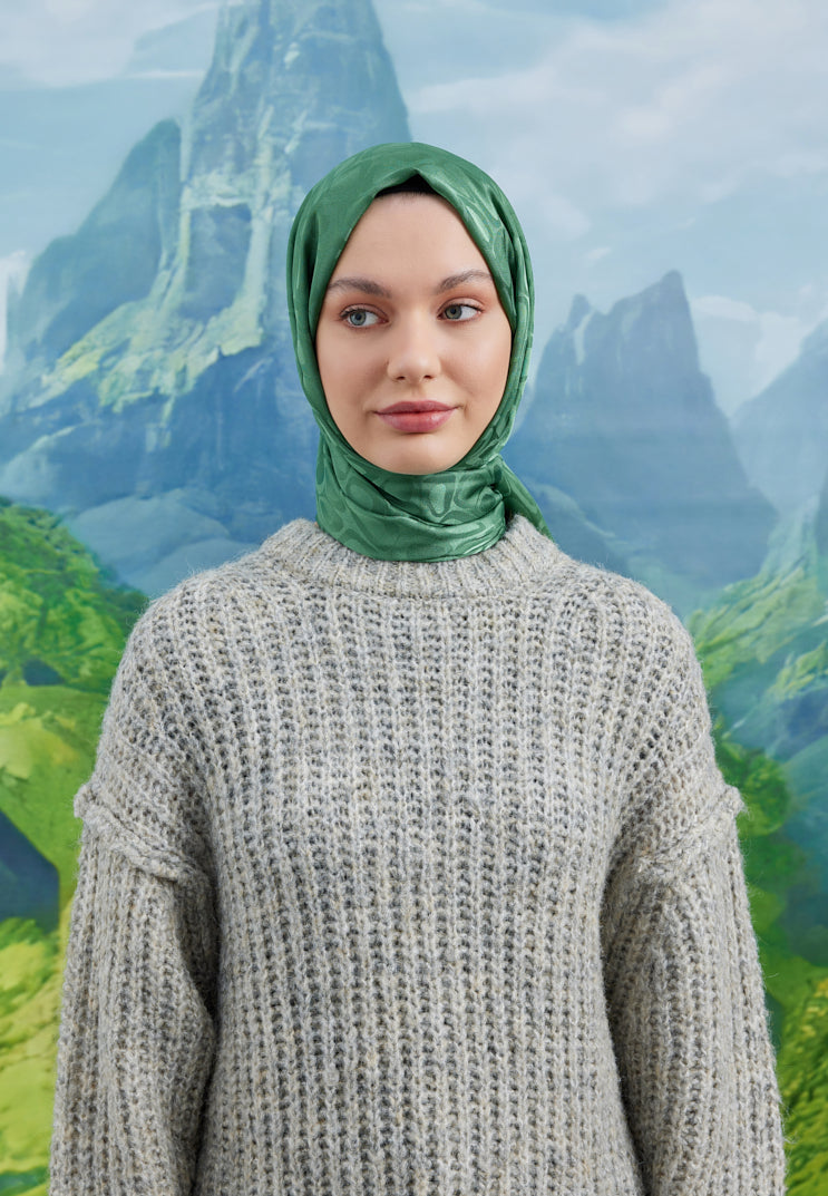 Tesettür Giyim - Jakar Janjan Taş Desen Şal - Küf - Emproyal