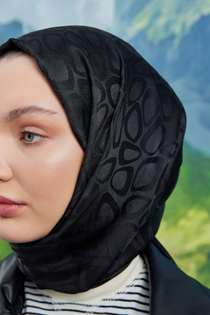 Tesettür Giyim - Jakar Janjan Taş Desen Şal - Siyah - Emproyal