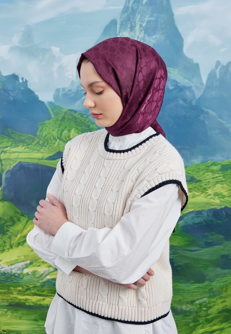 Tesettür Giyim - Jakar Janjan Bloom Desen Şal - Bordo - Emproyal