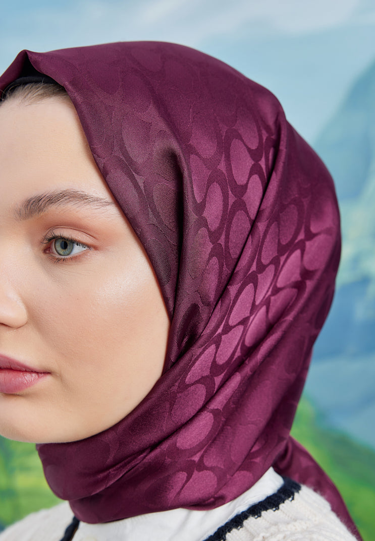 Tesettür Giyim - Jakar Janjan Bloom Desen Şal - Bordo - Emproyal