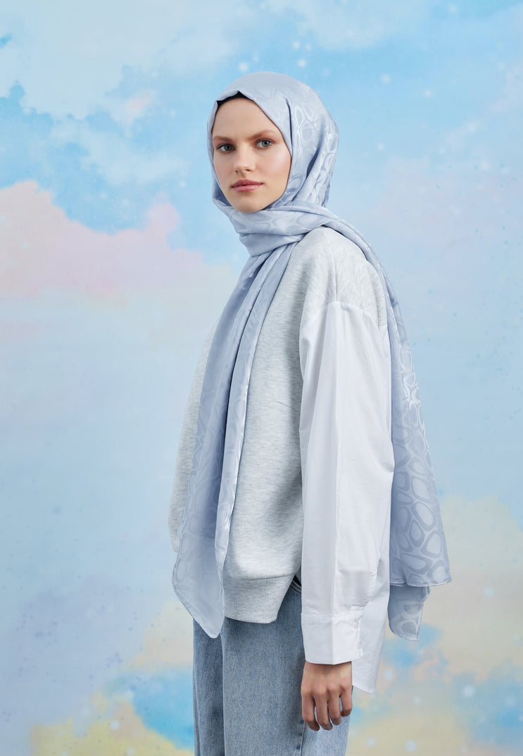 Tesettür Giyim - Jakar Janjan Taş Desen Şal - Gümüş - Emproyal