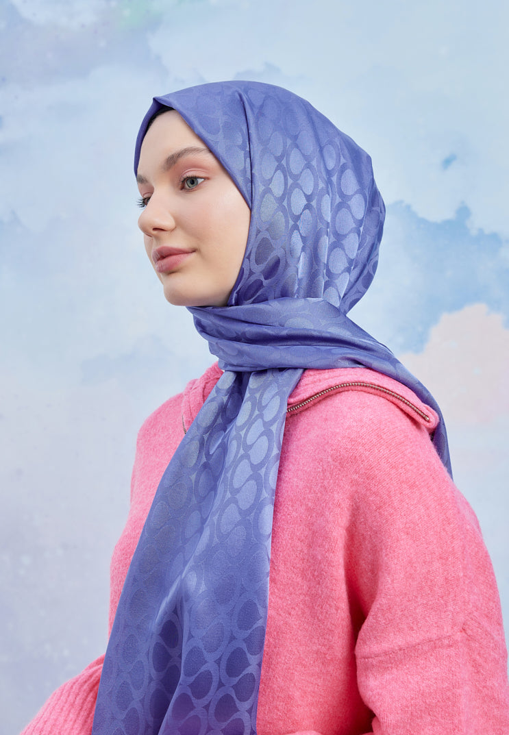 Tesettür Giyim - Jakar Janjan Bloom Desen Şal - İndigo - Emproyal