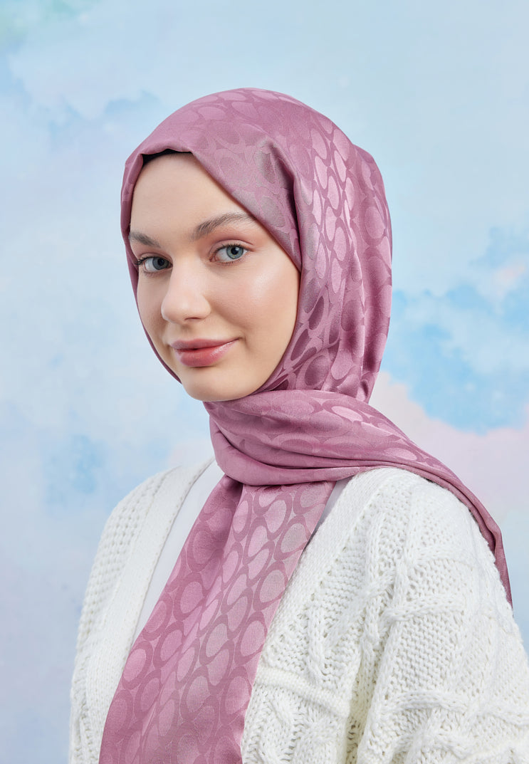 Tesettür Giyim - Jakar Janjan Bloom Desen Şal - Gül Kurusu - Emproyal