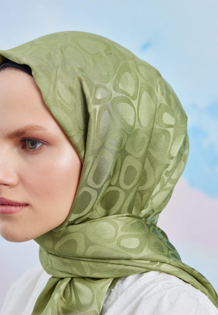 Tesettür Giyim - Jakar Janjan Taş Desen Şal - Haki - Emproyal