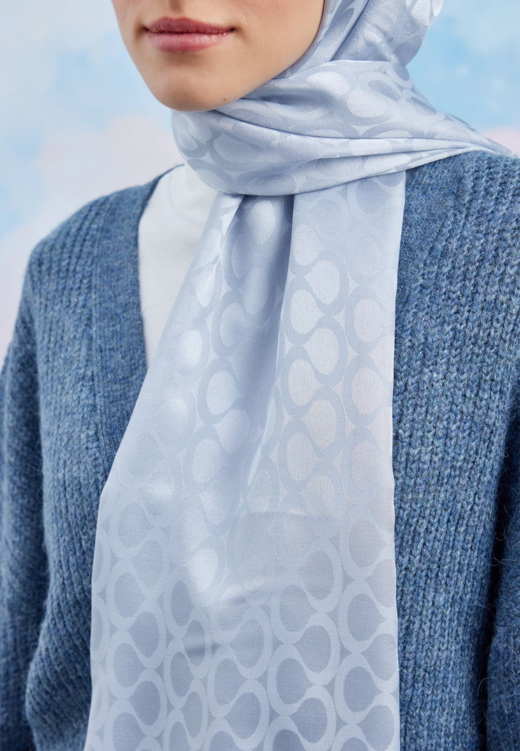 Tesettür Giyim - Jakar Janjan Bloom Desen Şal - Gümüş - Emproyal