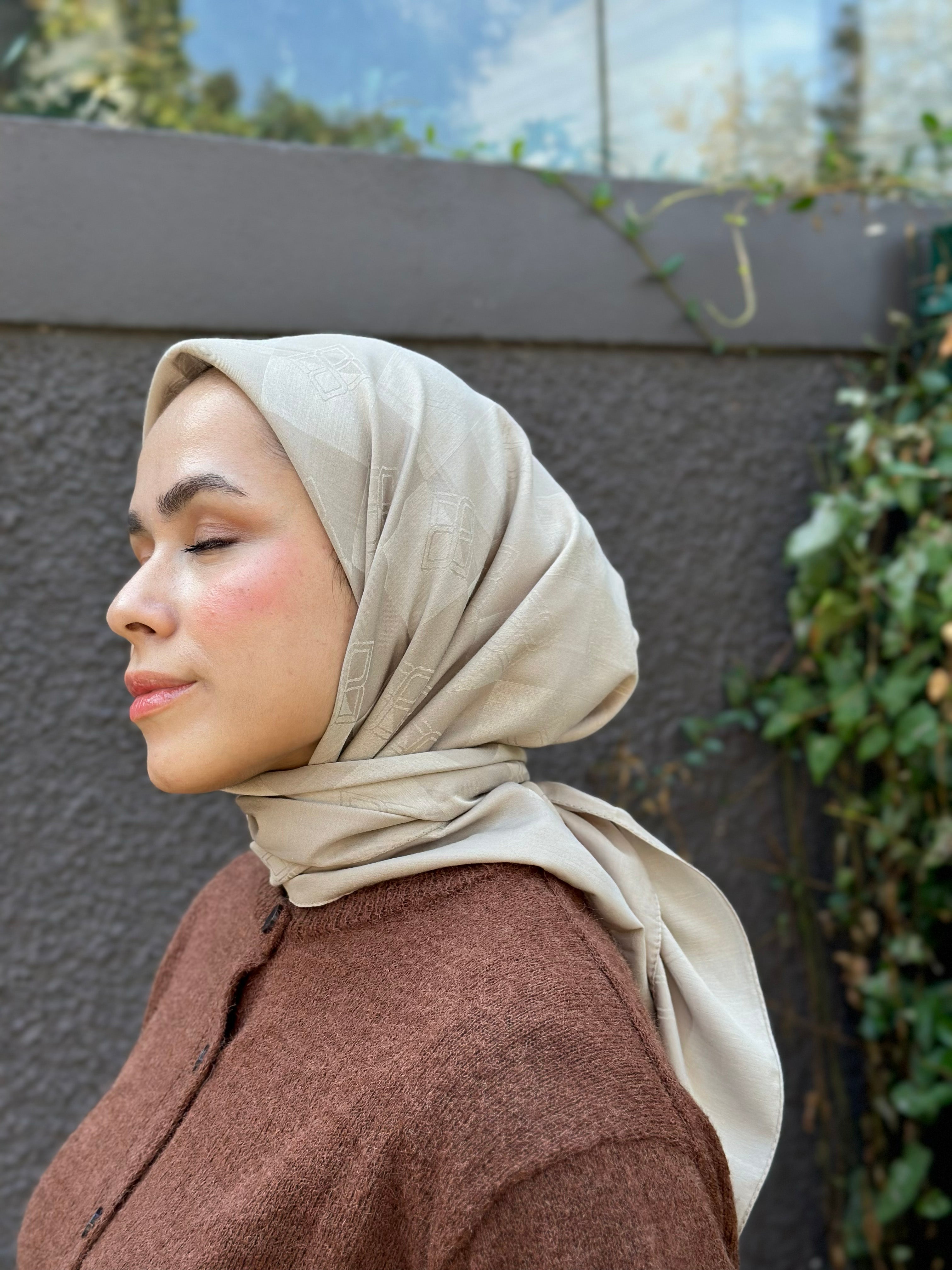 Pamuk Viskon Dama Desen Eşarp - Taş - Emproyal