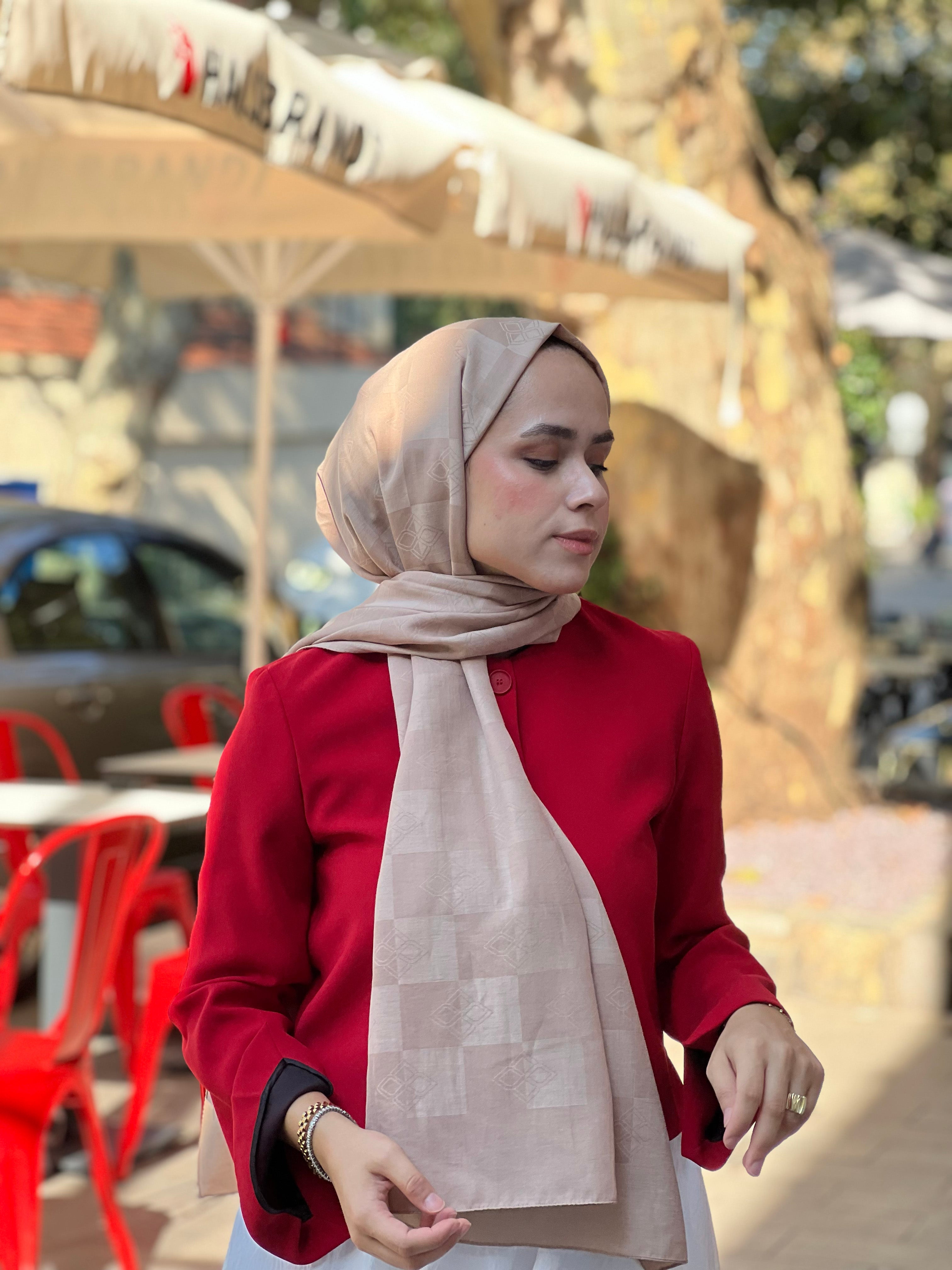 Pamuk Viskon Dama Desen Şal - Bej - Emproyal