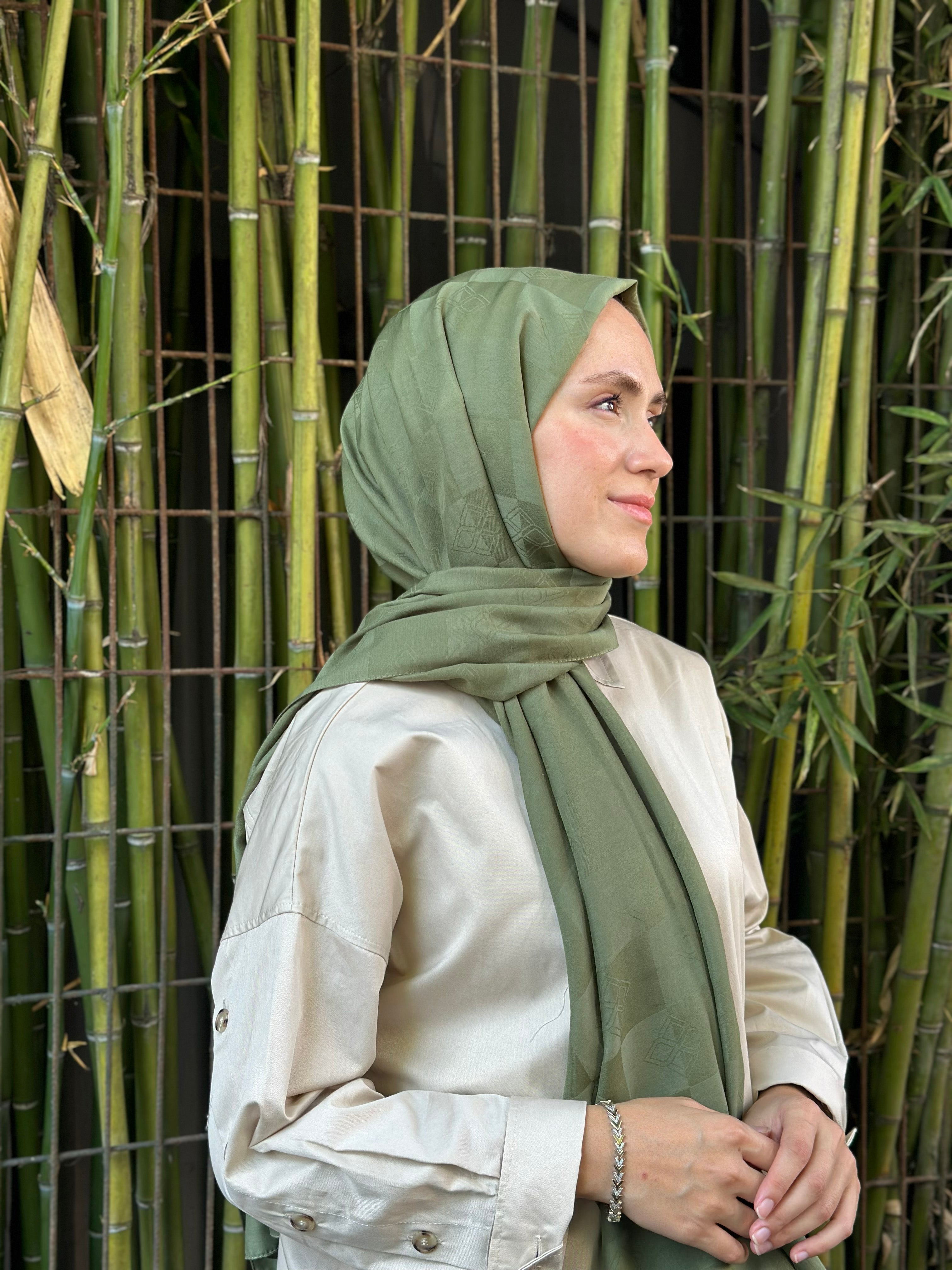 Pamuk Viskon Dama Desen Şal - Çağla Yeşili - Emproyal