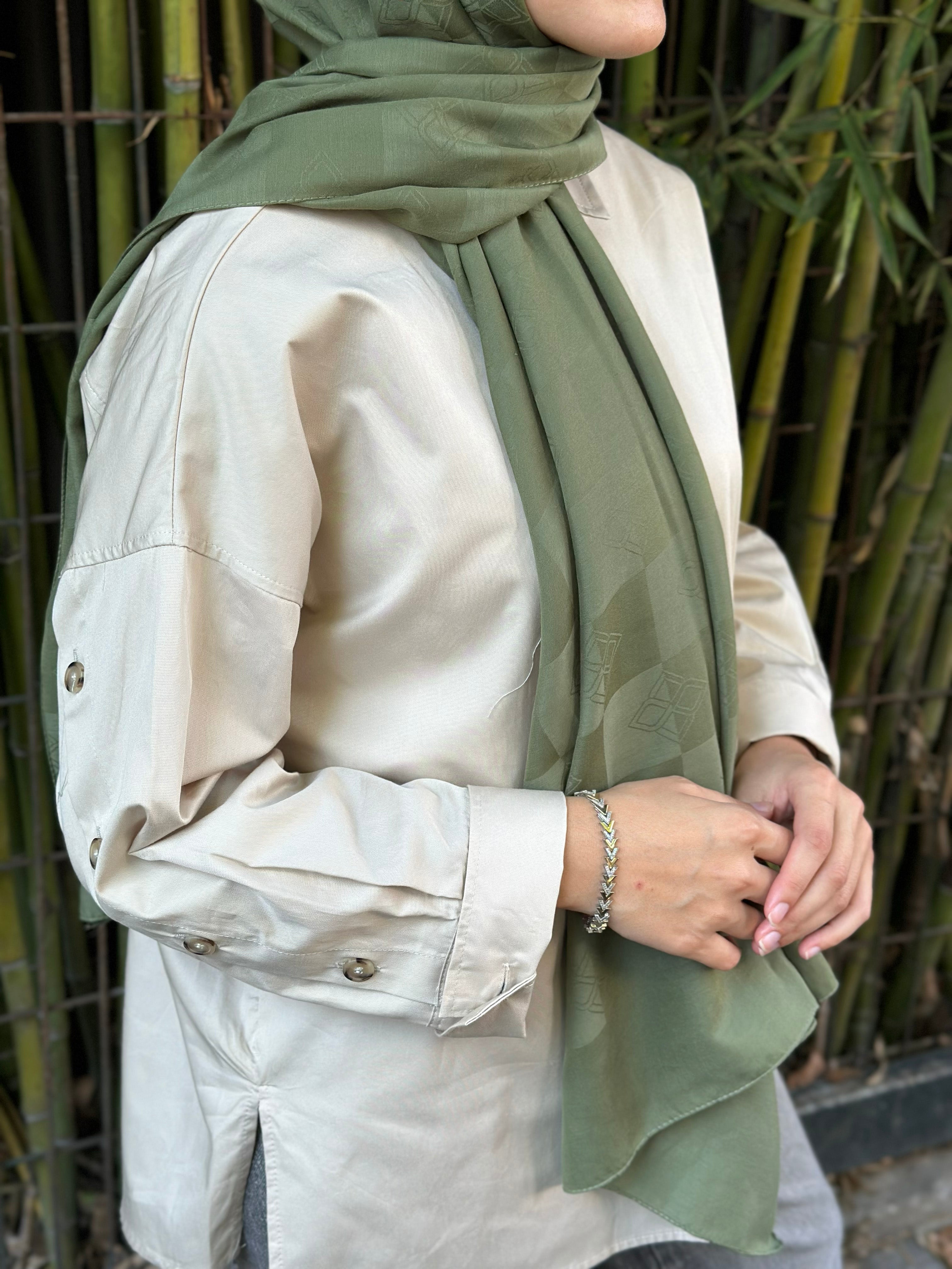 Pamuk Viskon Dama Desen Şal - Çağla Yeşili - Emproyal