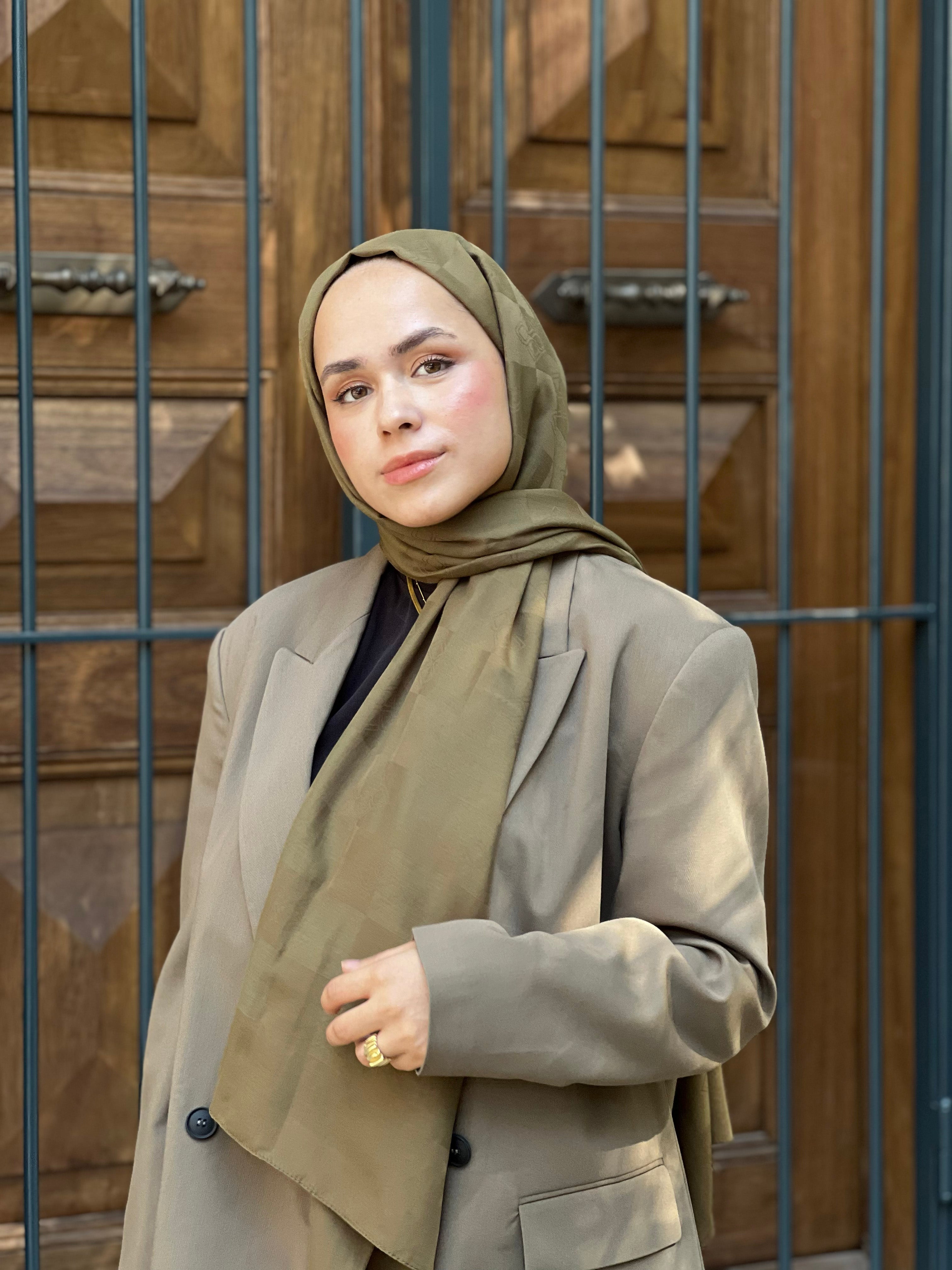 Pamuk Viskon Dama Desen Şal - Kına Yeşili - Emproyal