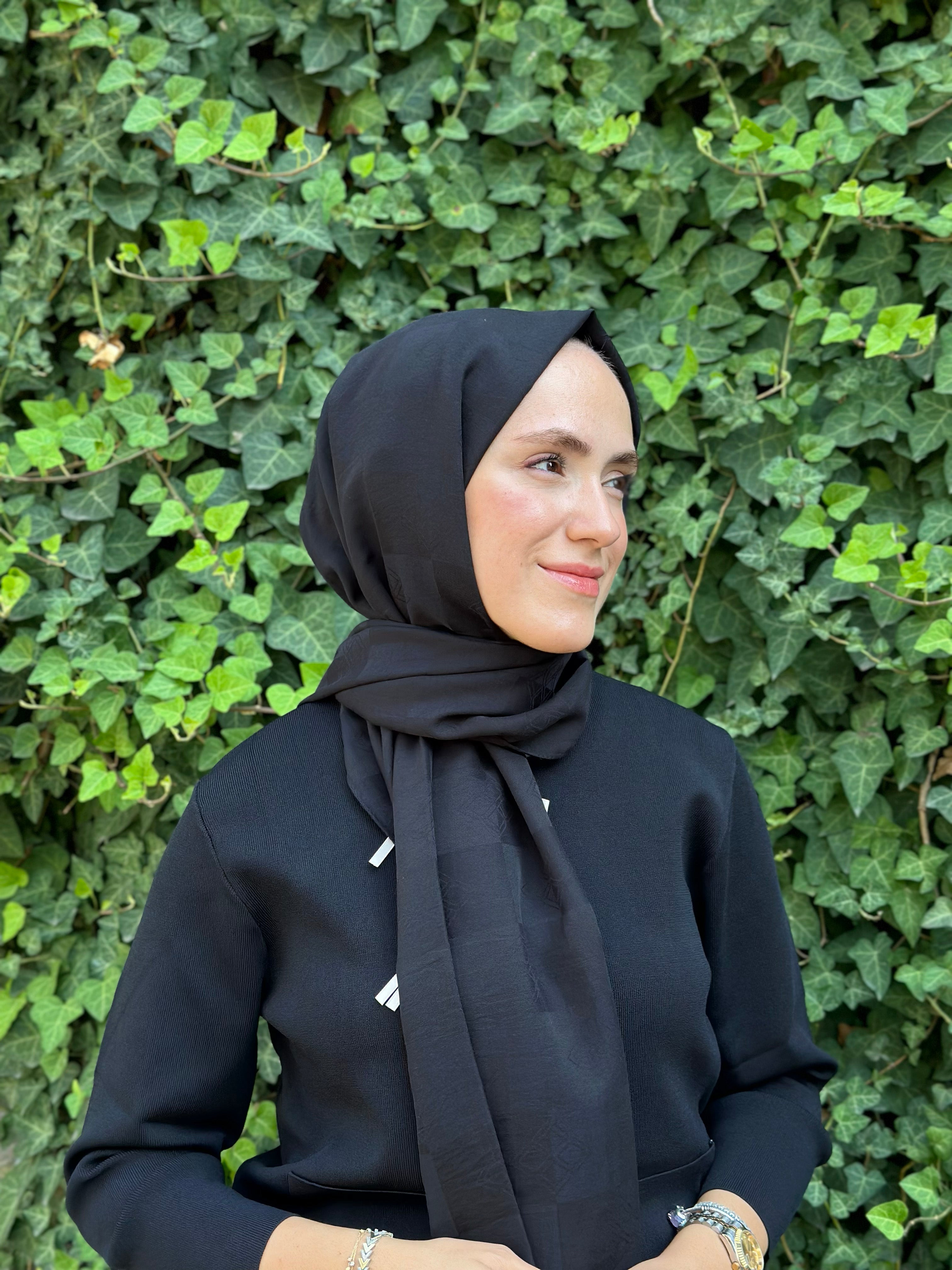 Pamuk Viskon Dama Desen Şal - Siyah - Emproyal