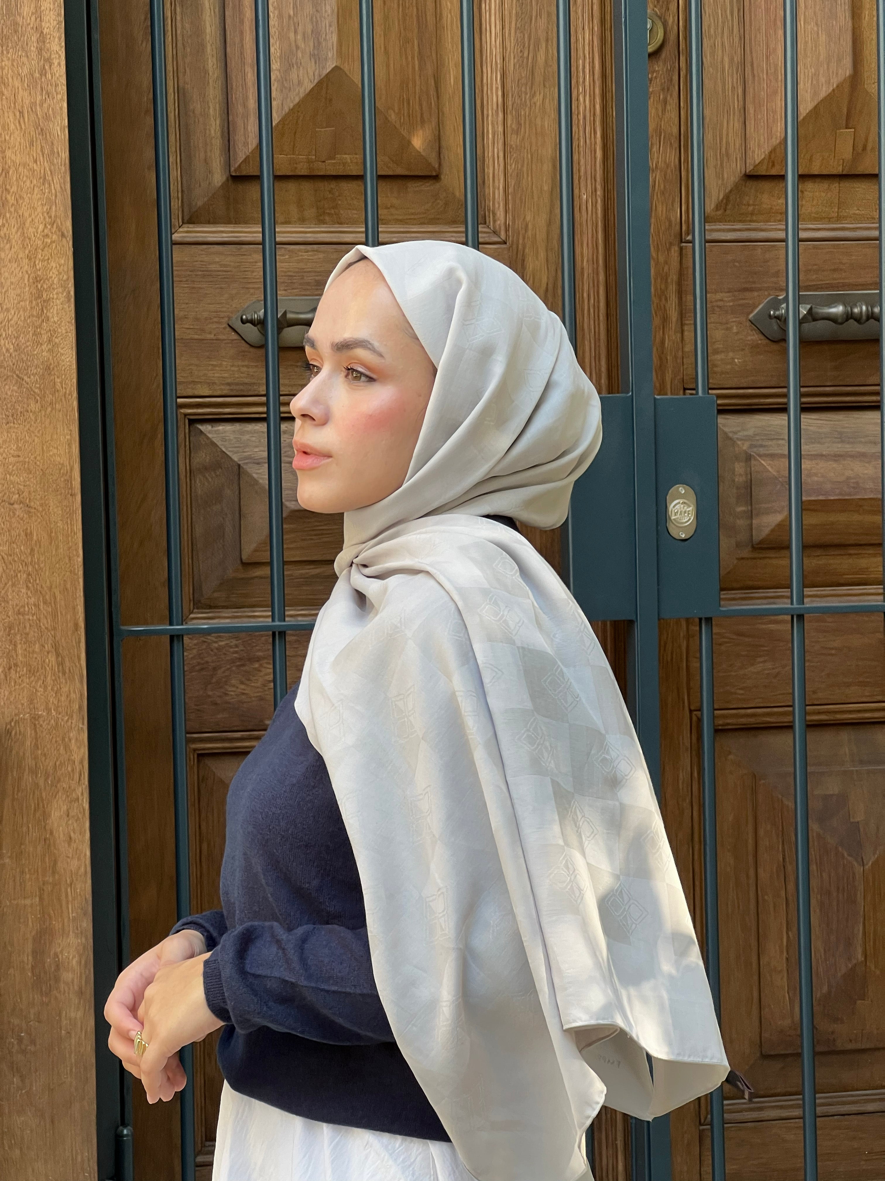 Pamuk Viskon Dama Desen Şal - Taş - Emproyal