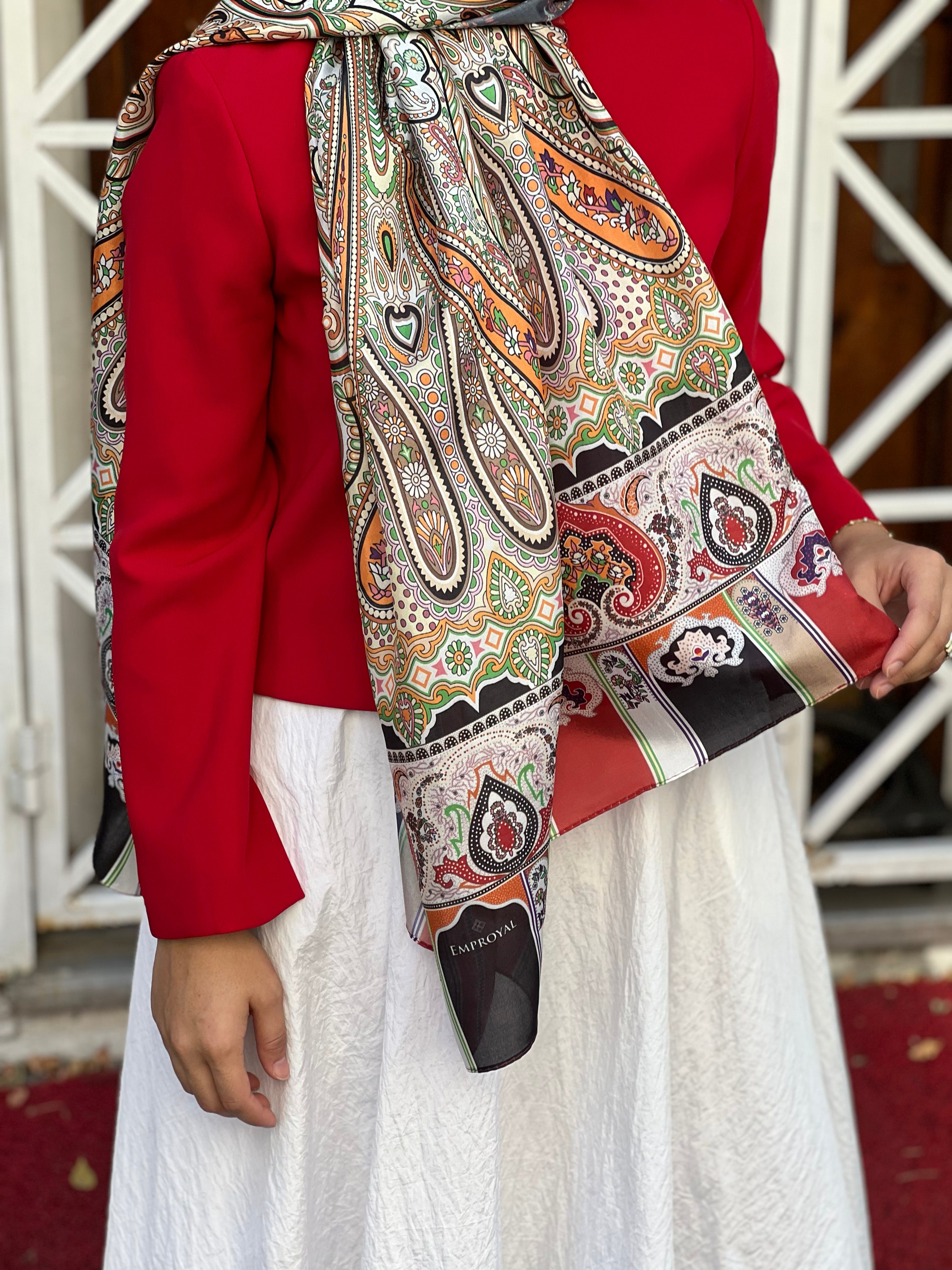 Pro Line Etro Desen Şal - Kırmızı - Emproyal