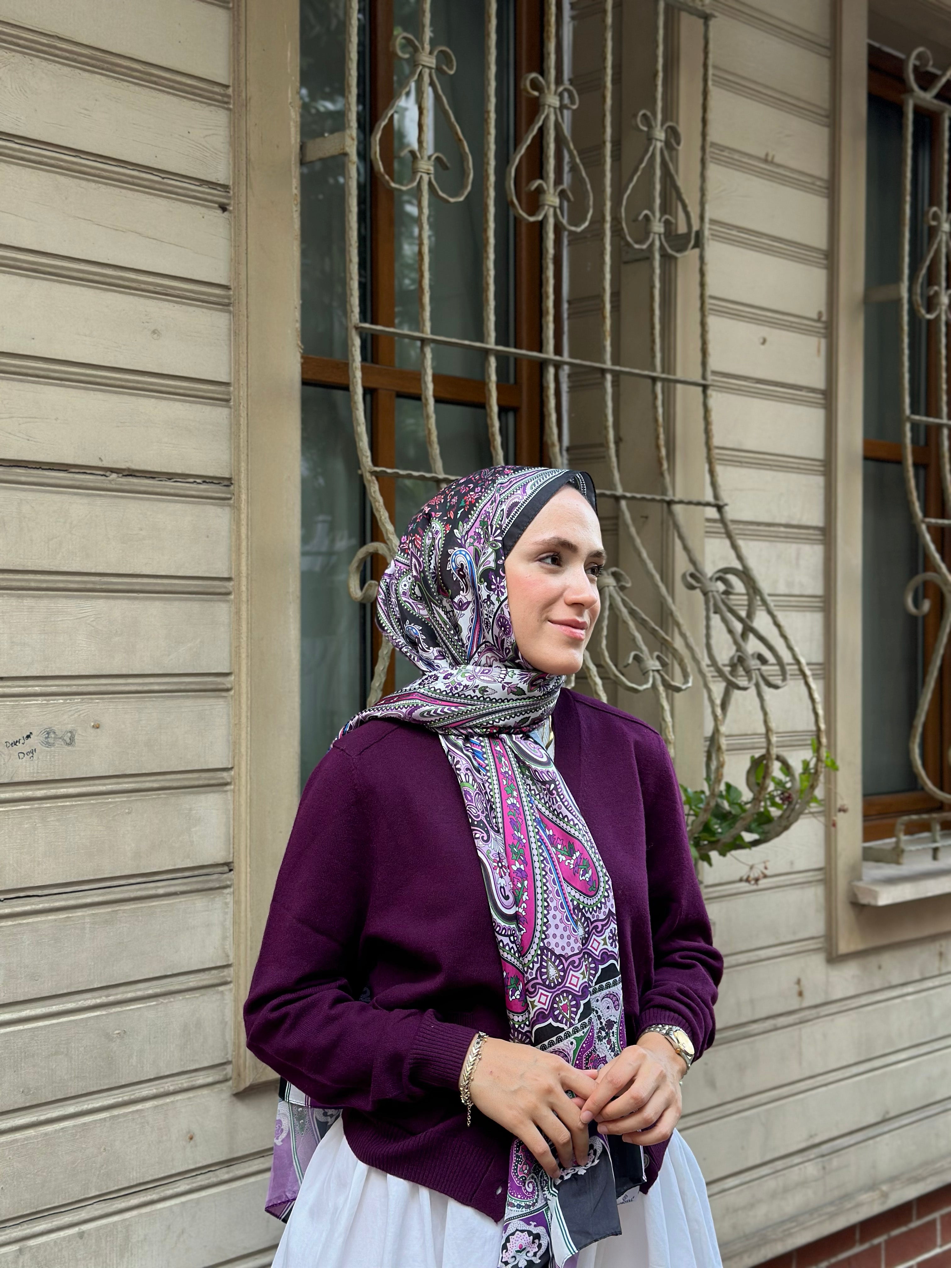 Pro Line Etro Desen Şal - Siyah - Fuşya - Emproyal