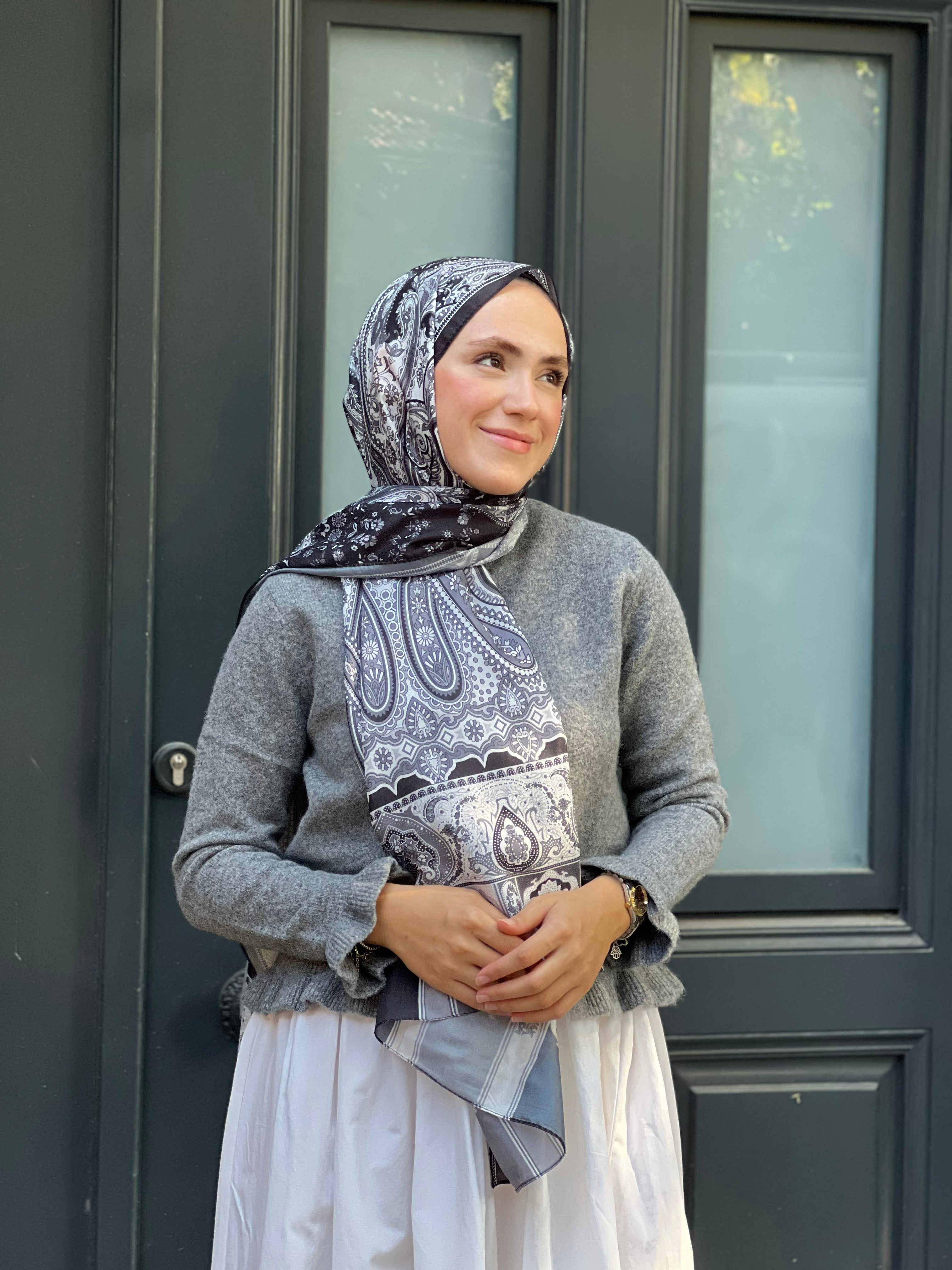 Pro Line Etro Desen Şal - Siyah - Gri - Emproyal