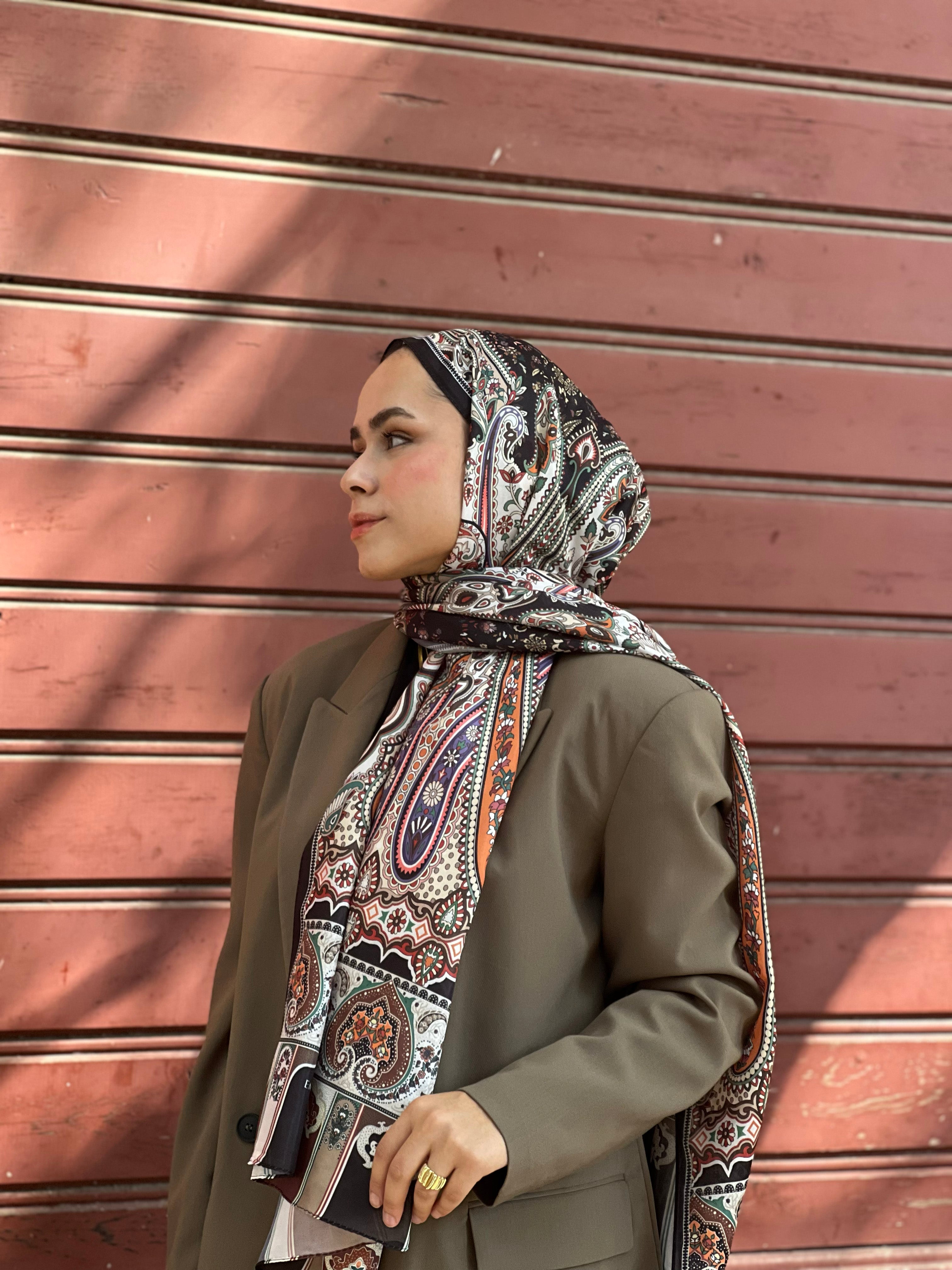 Pro Line Etro Desen Şal - Siyah - Kahve - Emproyal