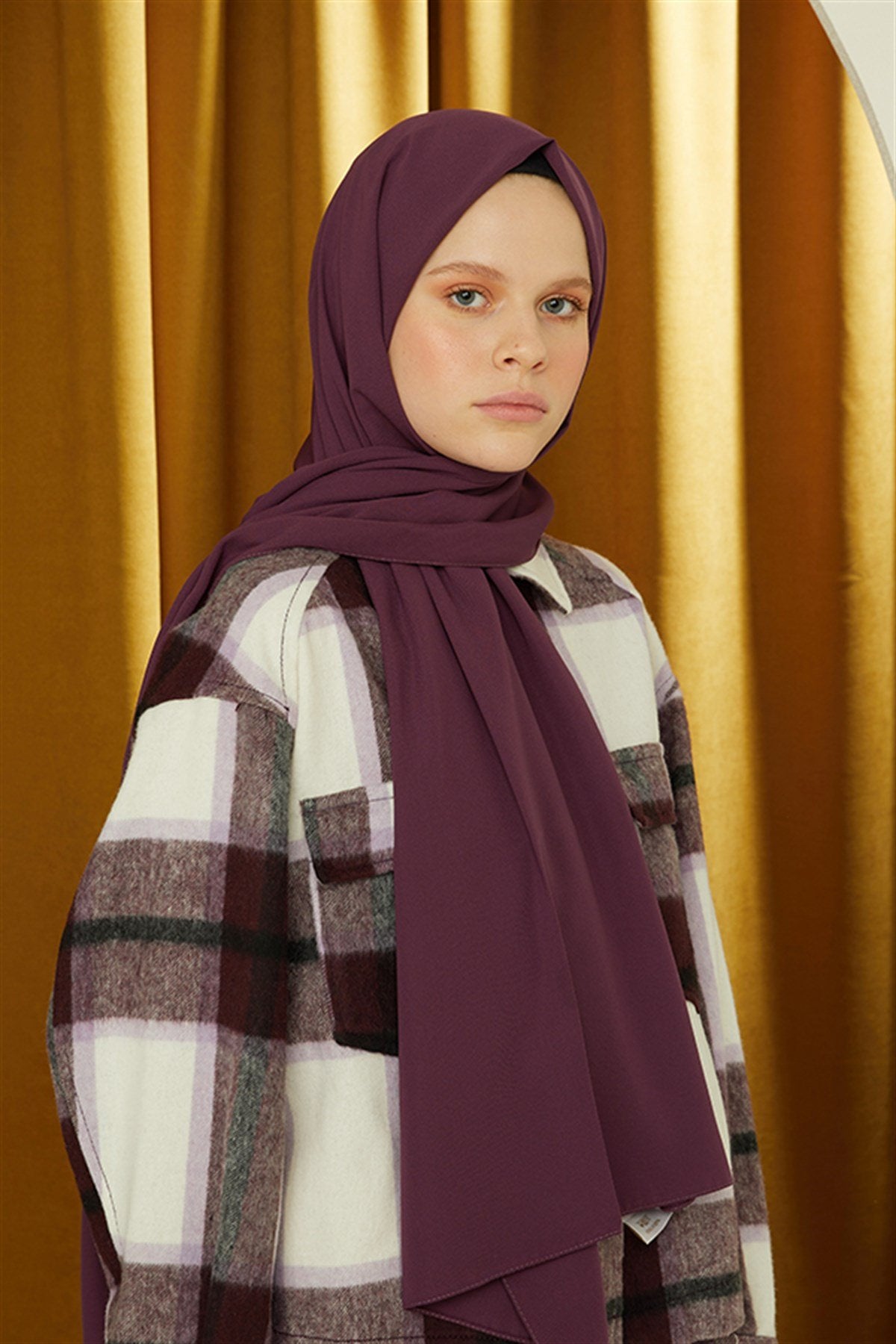 Tesettür Giyim - Düz Medine İpeği Şal - Açık Mürdüm - Emproyal