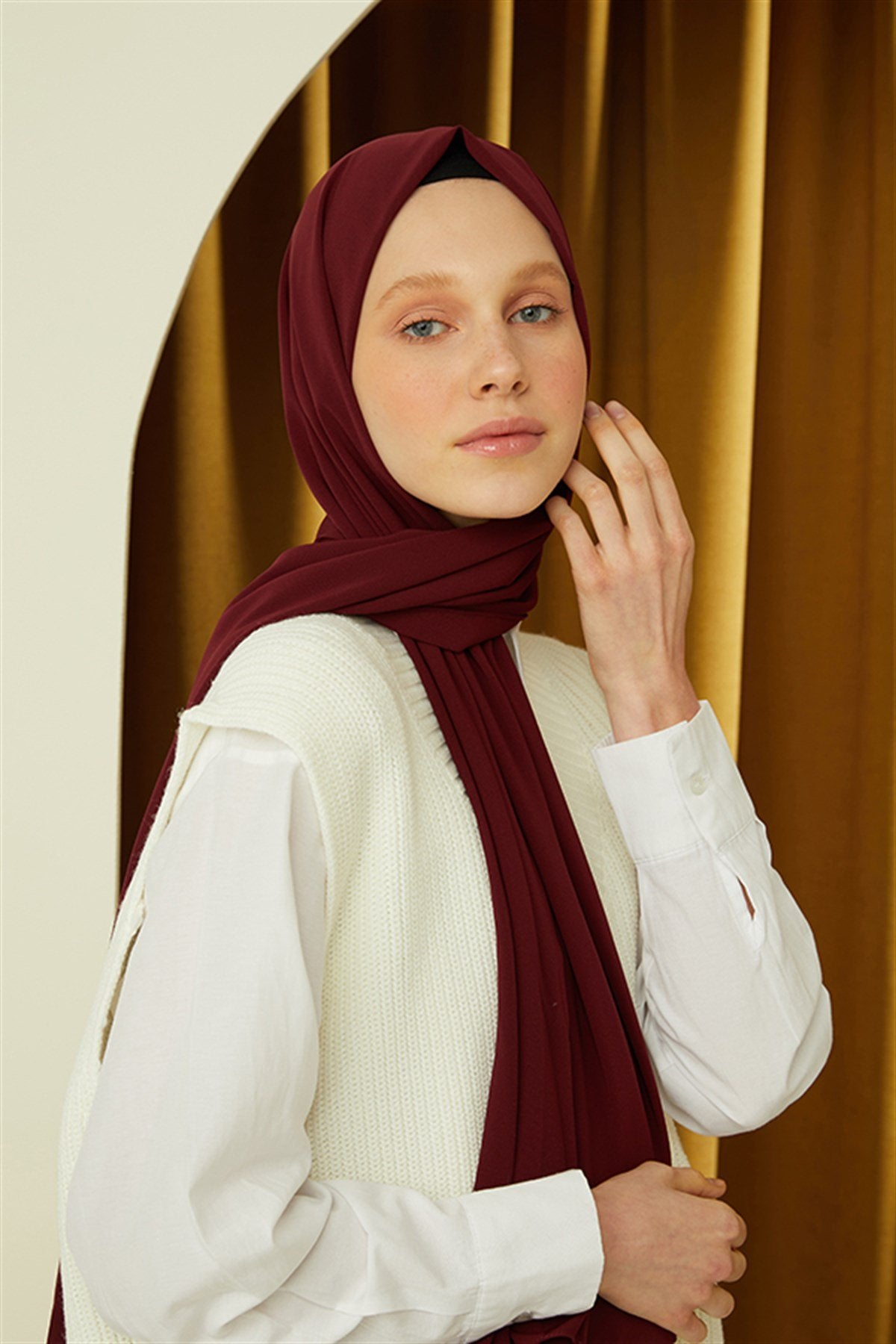 Tesettür Giyim - Düz Medine İpeği Şal - Koyu Bordo - Emproyal