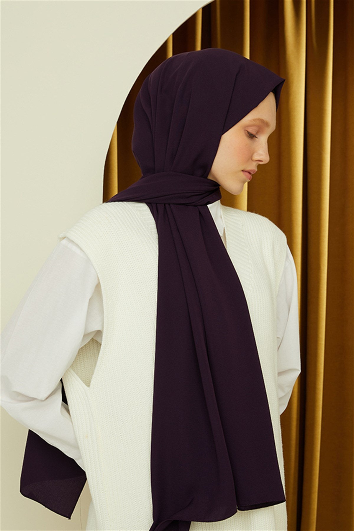 Tesettür Giyim - Düz Medine İpeği Şal - Mürdüm - Emproyal