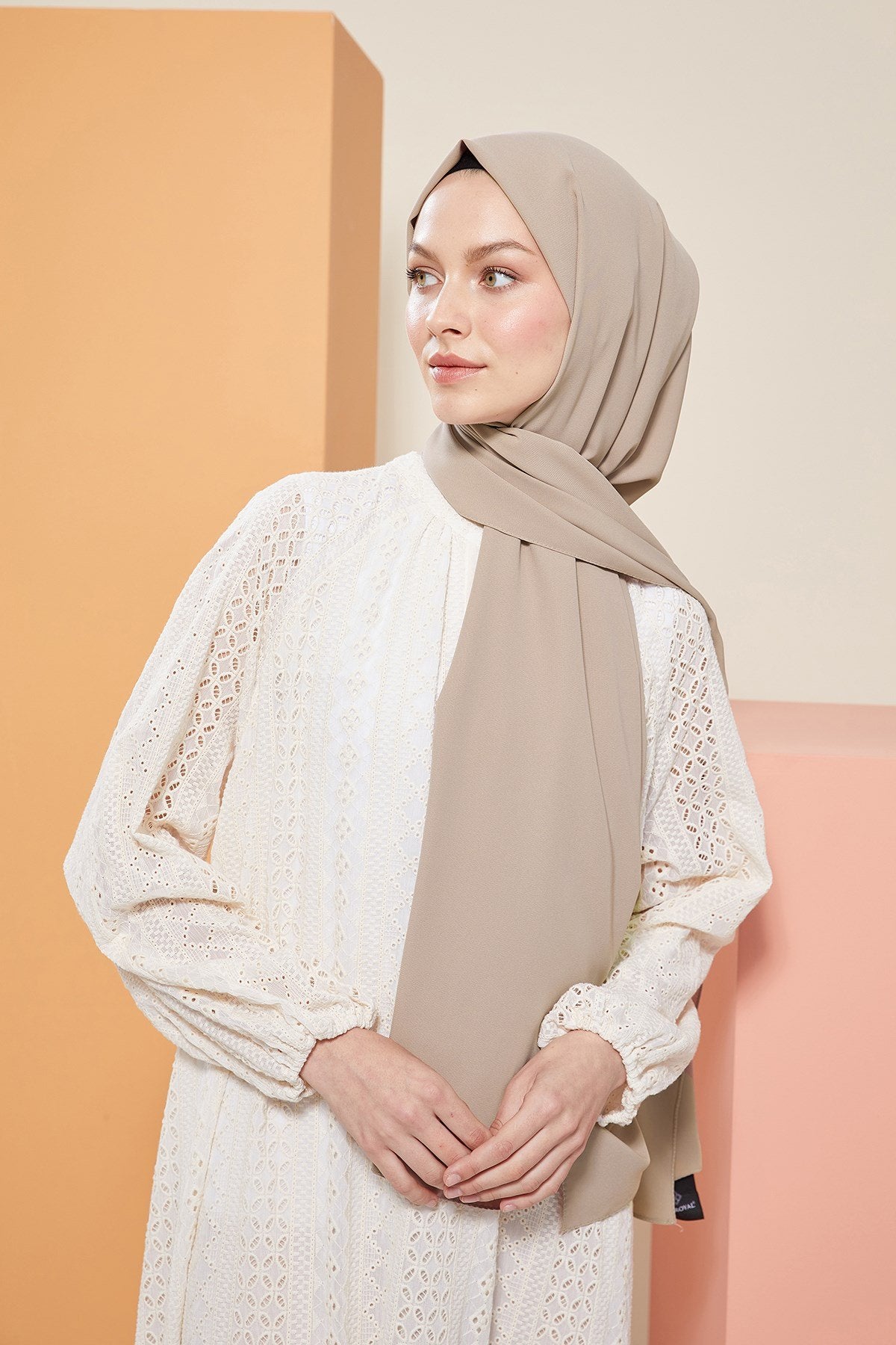 Tesettür Giyim - Düz Medine İpeği Şal - Çakıl Taşı - Emproyal