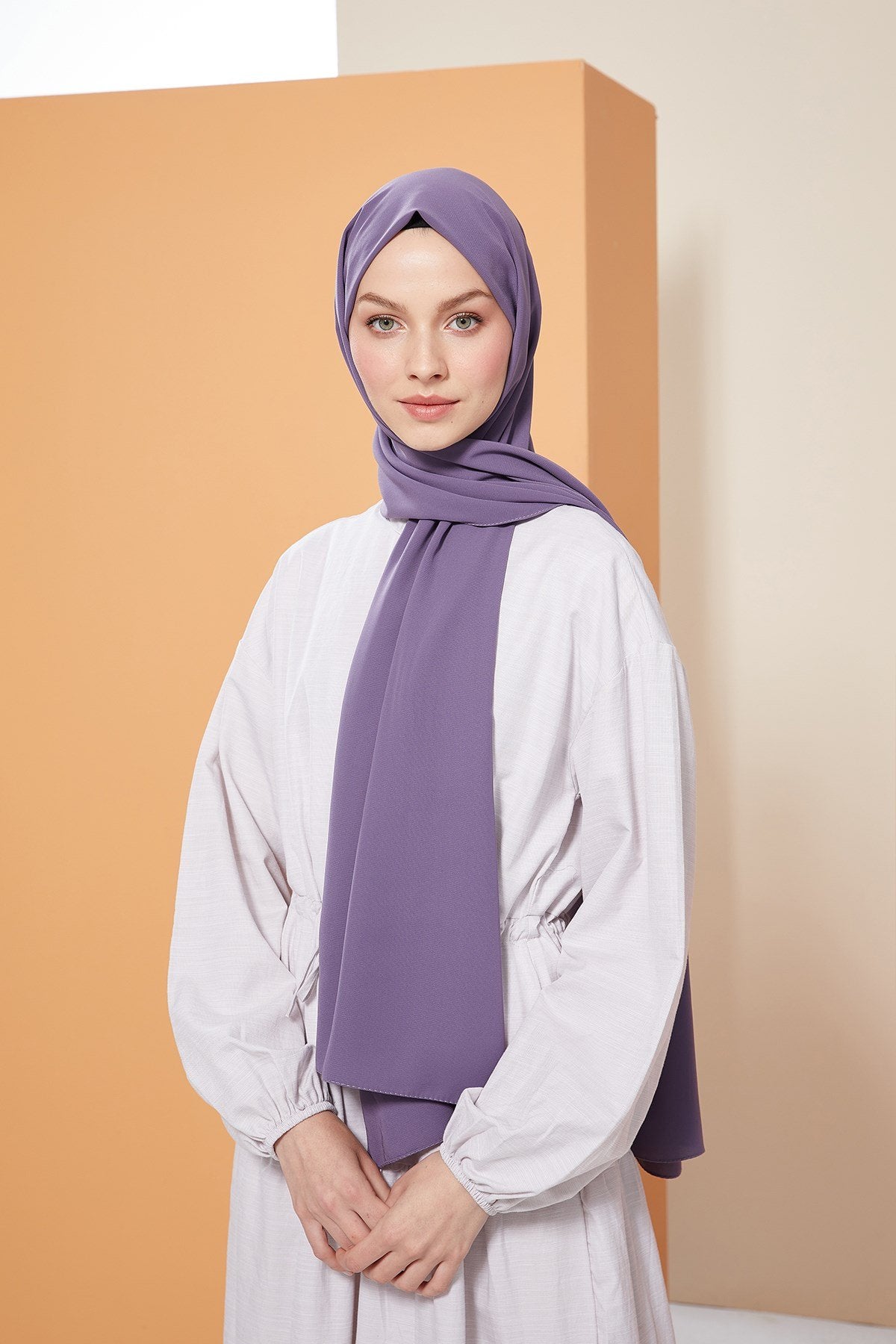 Tesettür Giyim - Düz Medine İpeği Şal - Lavanta - Emproyal