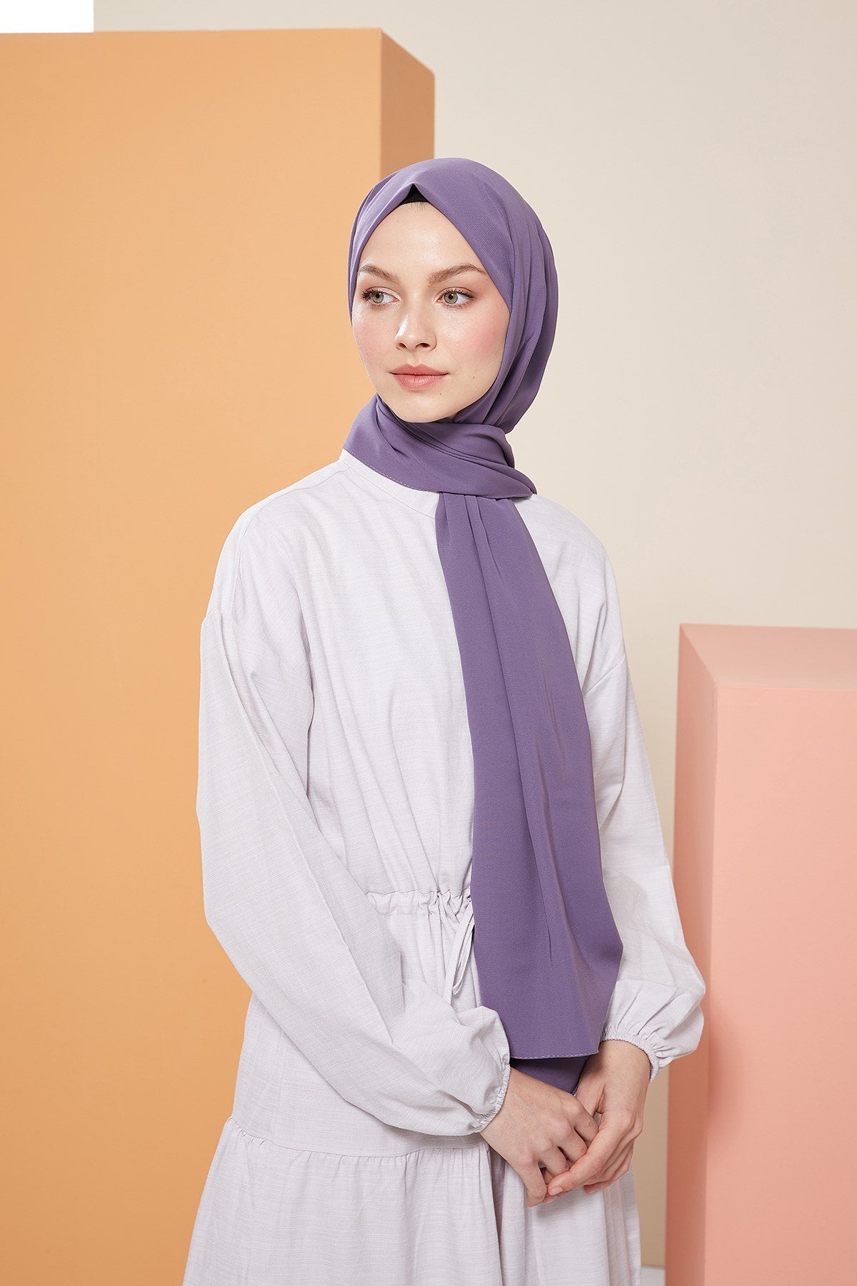 Tesettür Giyim - Düz Medine İpeği Şal - Lavanta - Emproyal