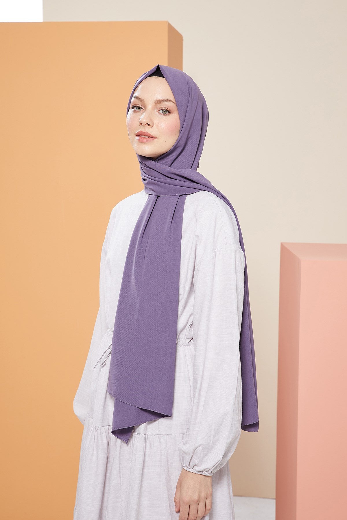 Tesettür Giyim - Düz Medine İpeği Şal - Lavanta - Emproyal
