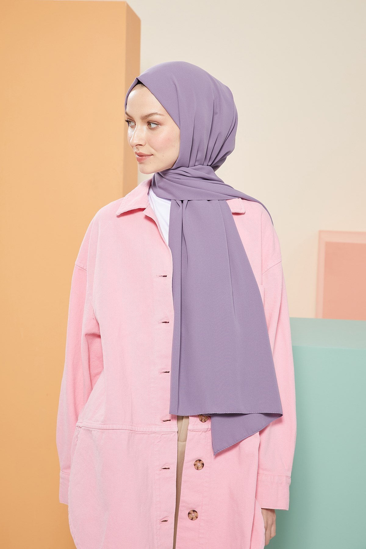 Tesettür Giyim - Düz Medine İpeği Şal - Leylak - Emproyal