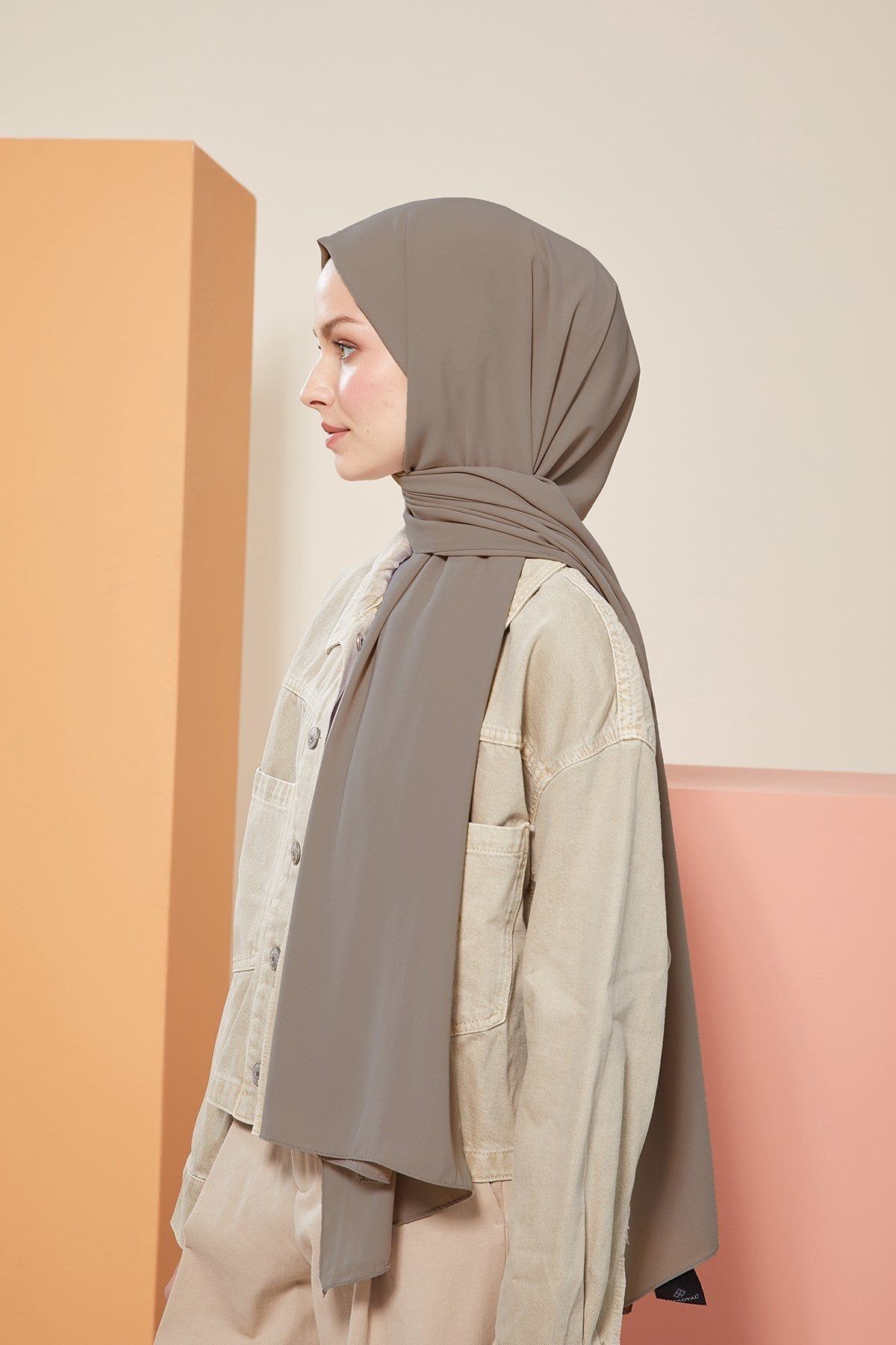 Tesettür Giyim - Düz Medine İpeği Şal - Vizon - Emproyal