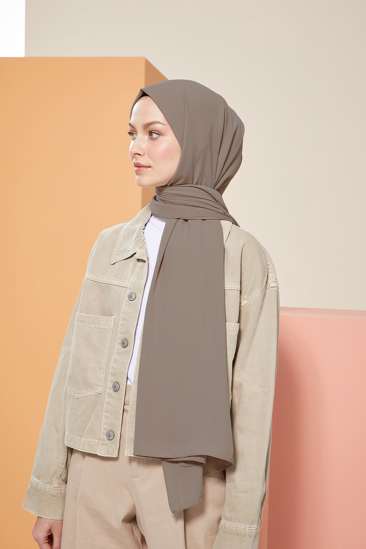 Tesettür Giyim - Düz Medine İpeği Şal - Vizon - Emproyal