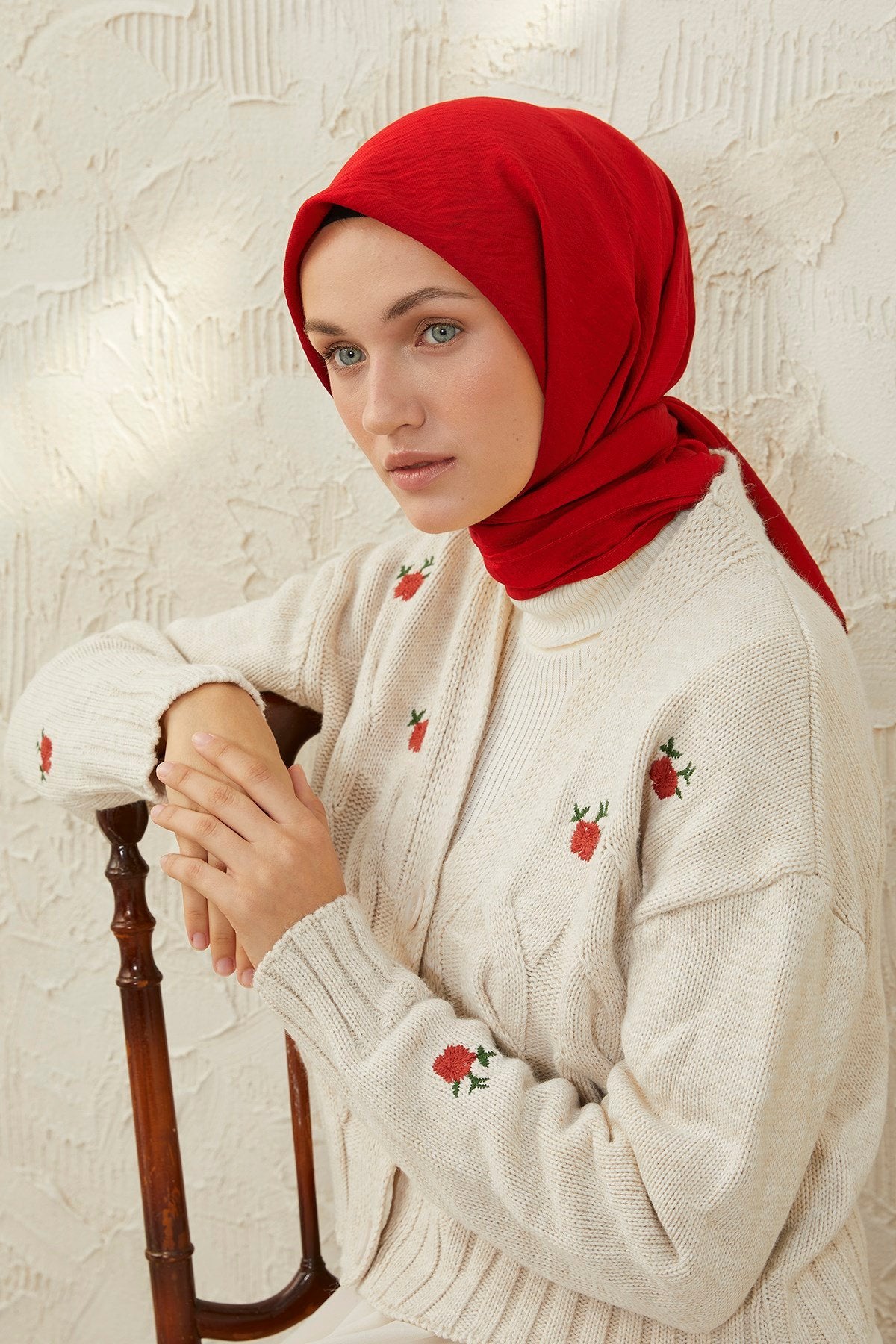 Tesettür Giyim - Oria Eşarp - Kırmızı - Emproyal