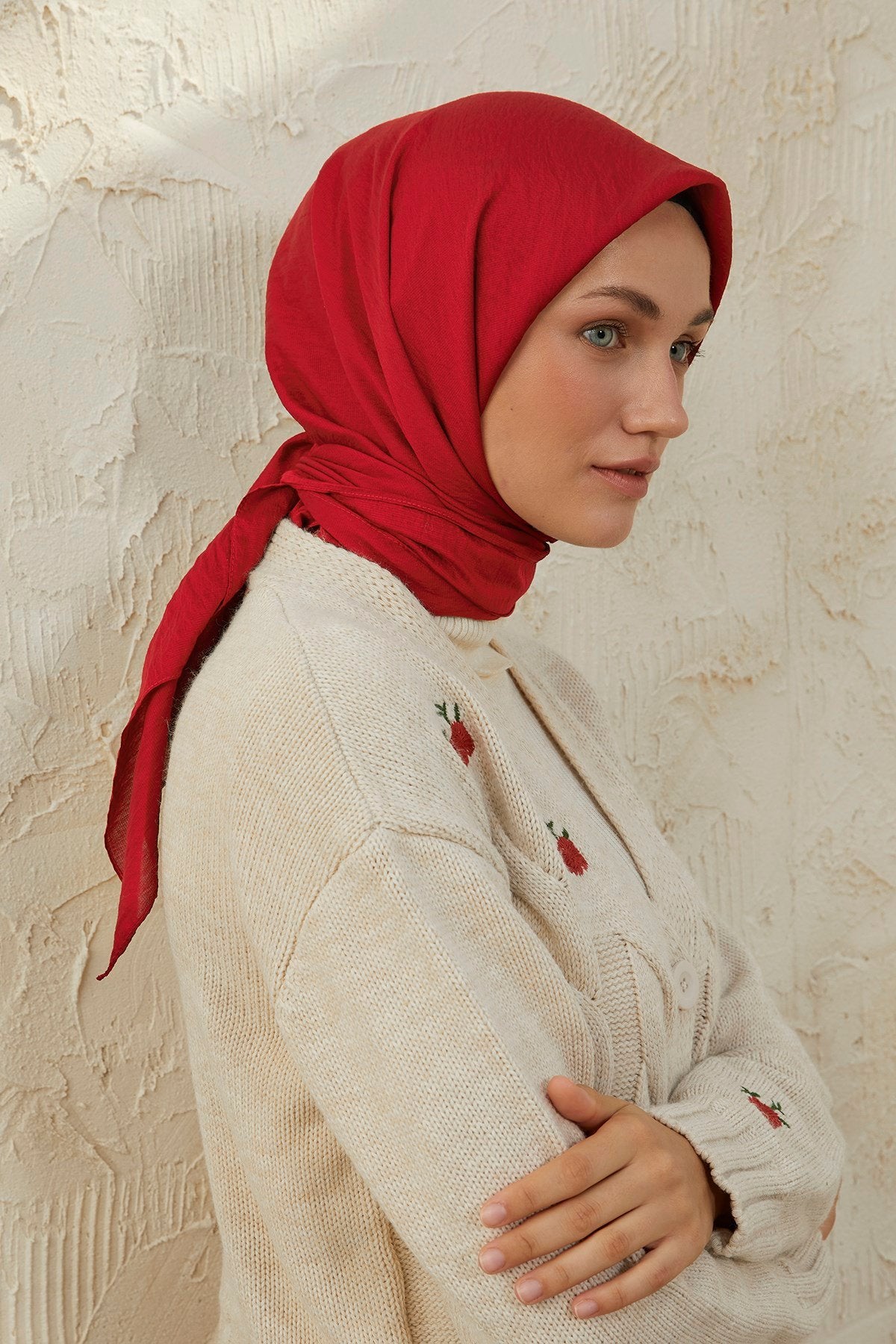 Tesettür Giyim - Oria Eşarp - Kırmızı - Emproyal