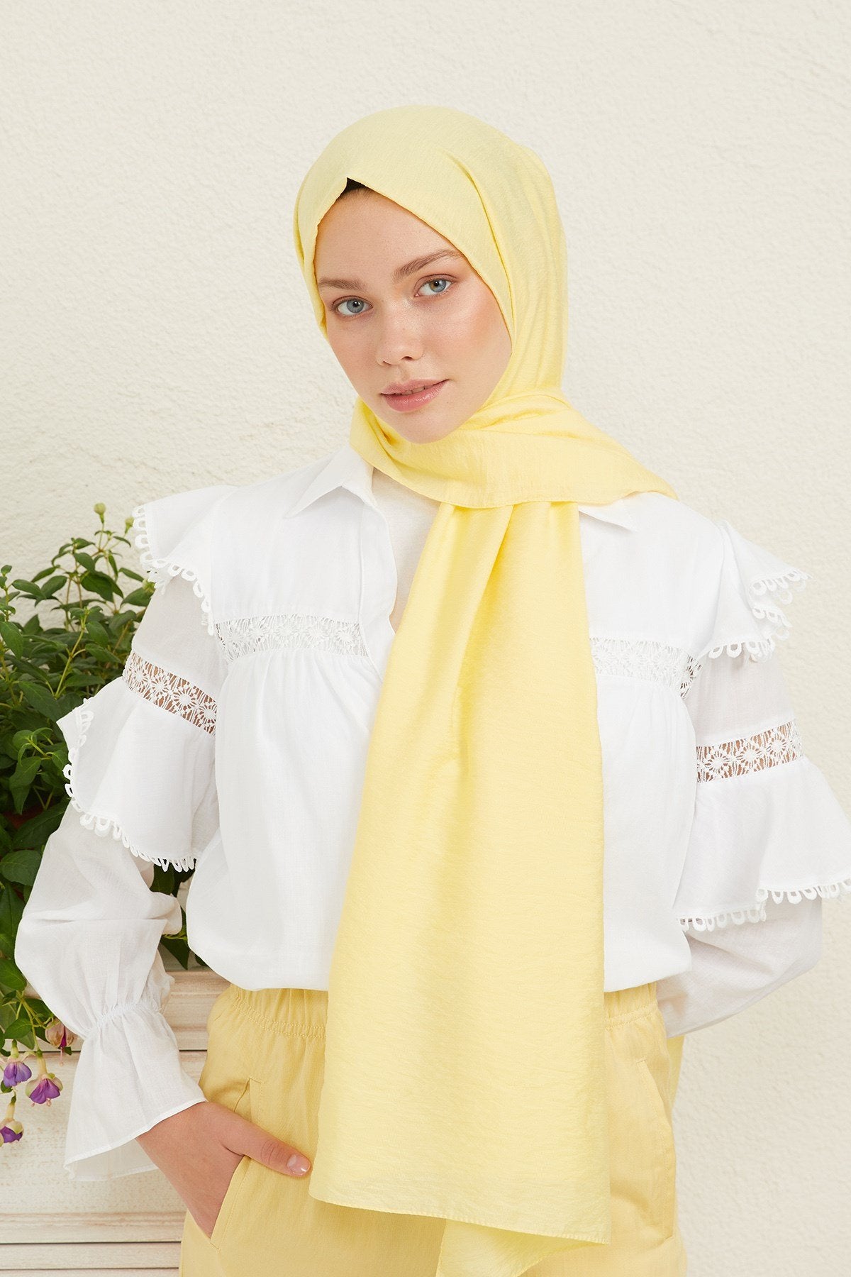 Tesettür Giyim - Oria Şal - Limon Sarısı - Emproyal