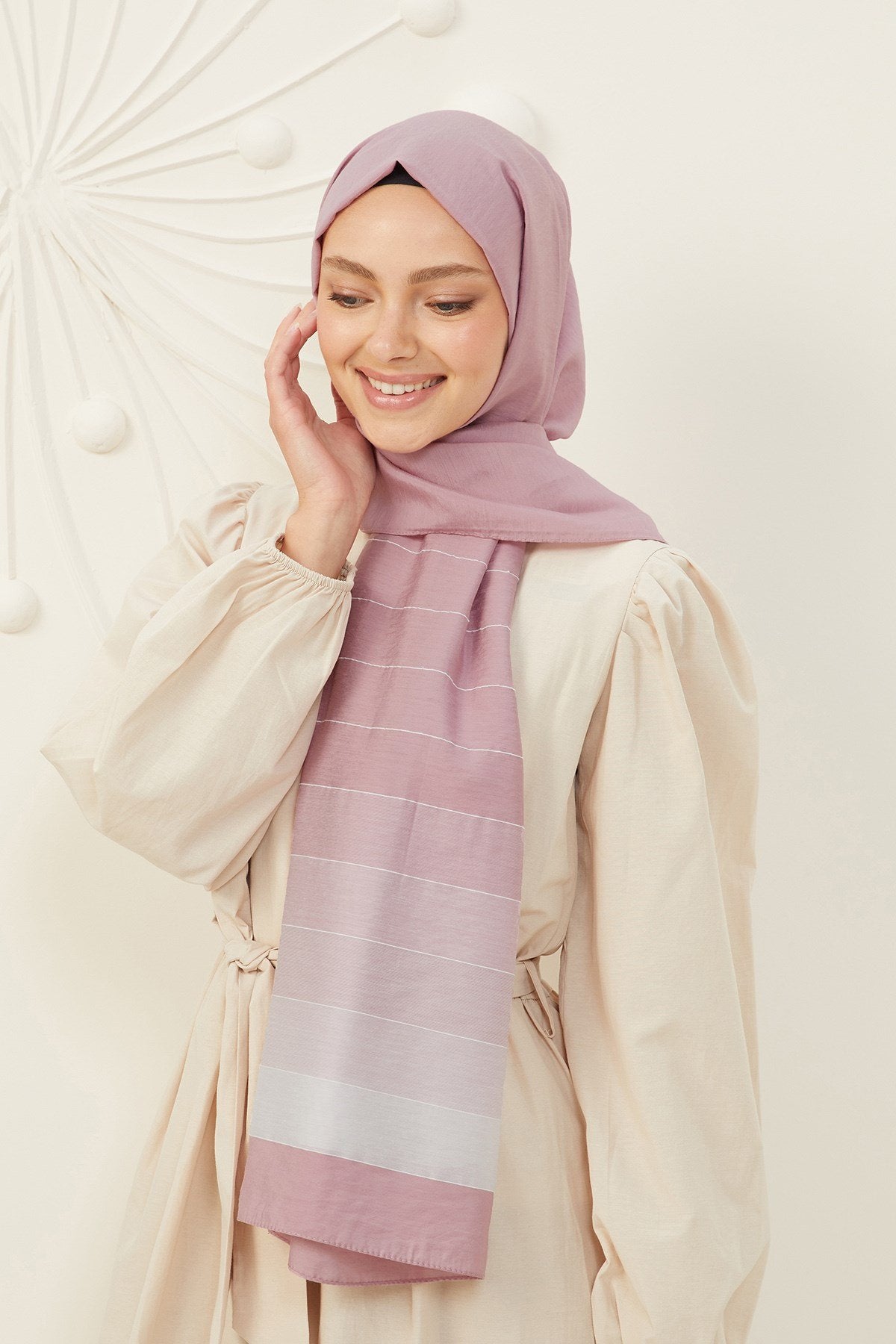 Tesettür Giyim - Piano Şal - Pudra - Emproyal