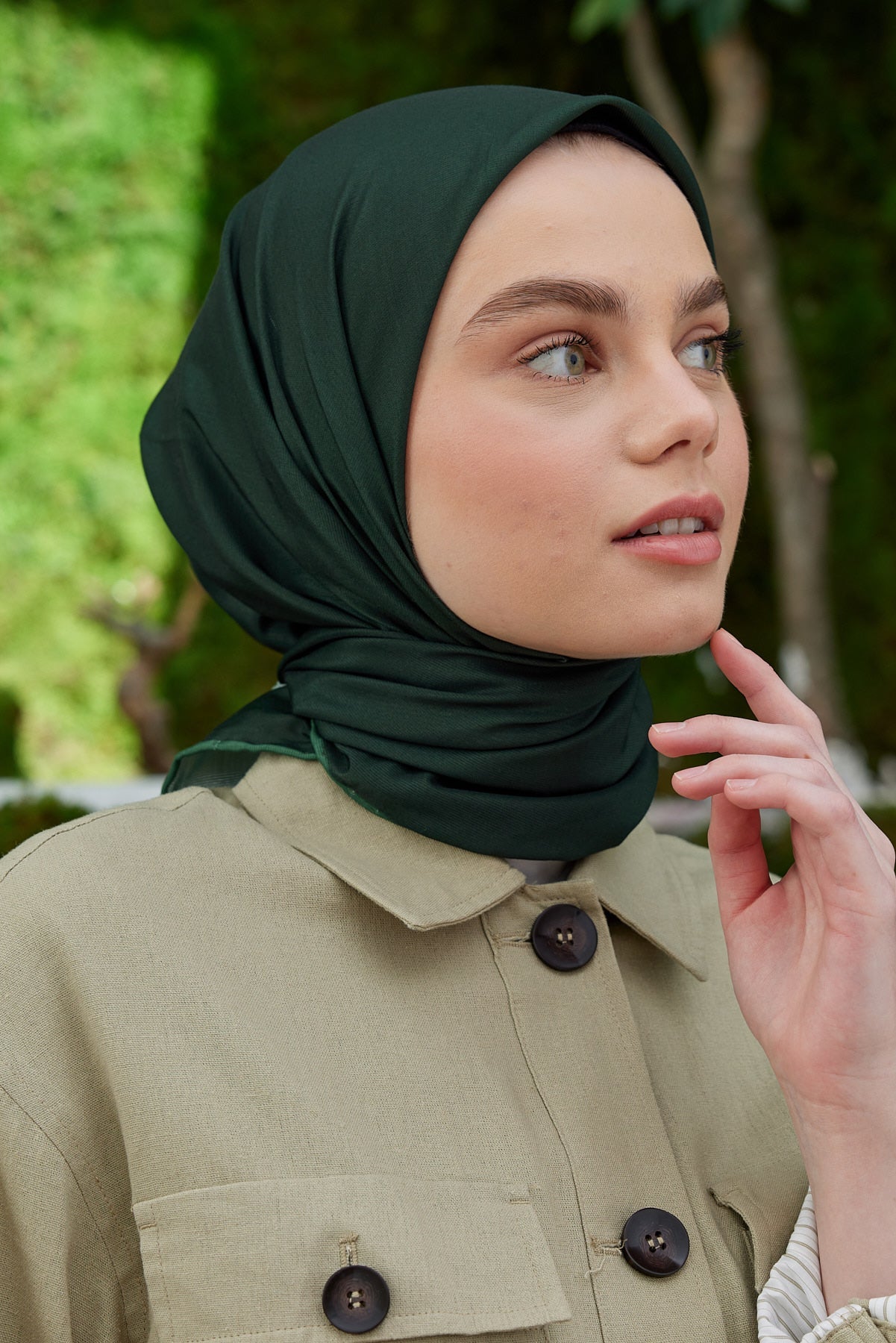 Tesettür Giyim - Pro Line Düz Renk Eşarp - Asker Yeşili - Emproyal