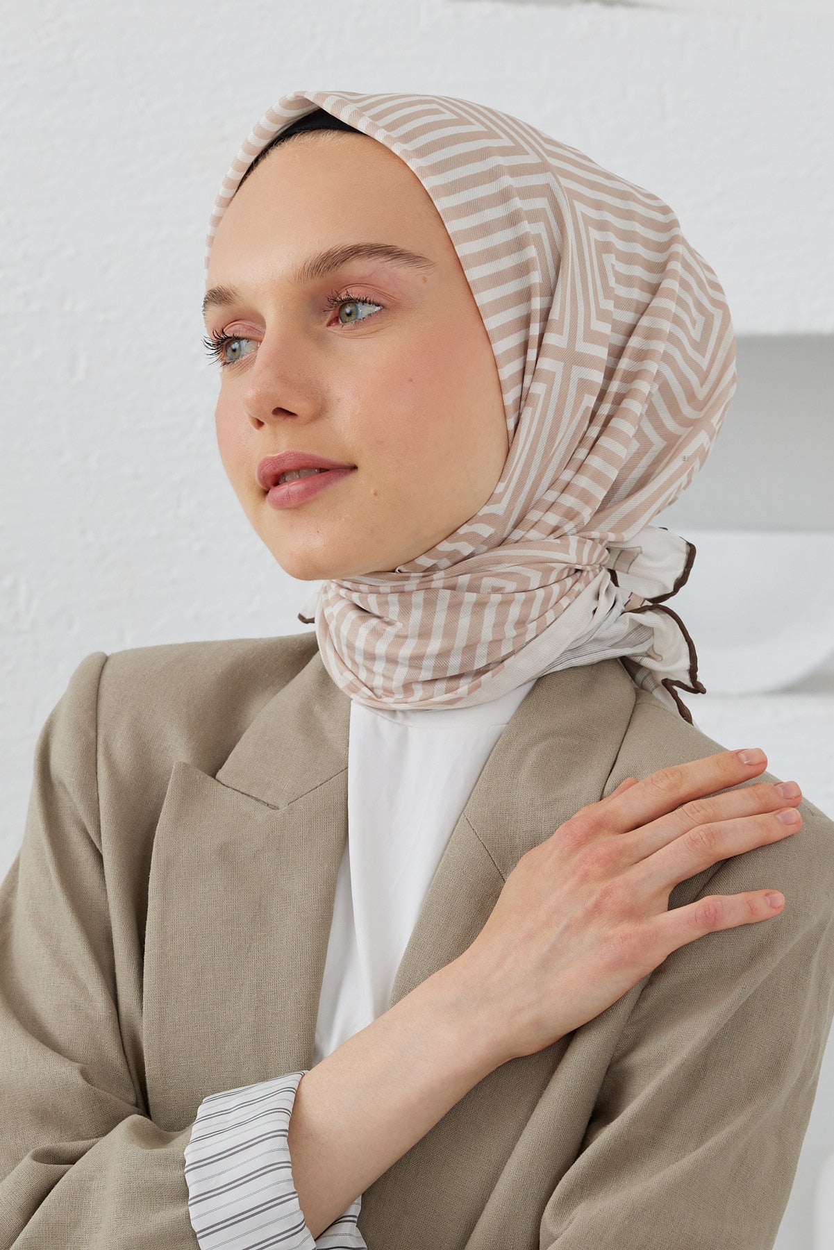 Tesettür Giyim - Pro Line Labirent Desen Eşarp - Vizon - Emproyal