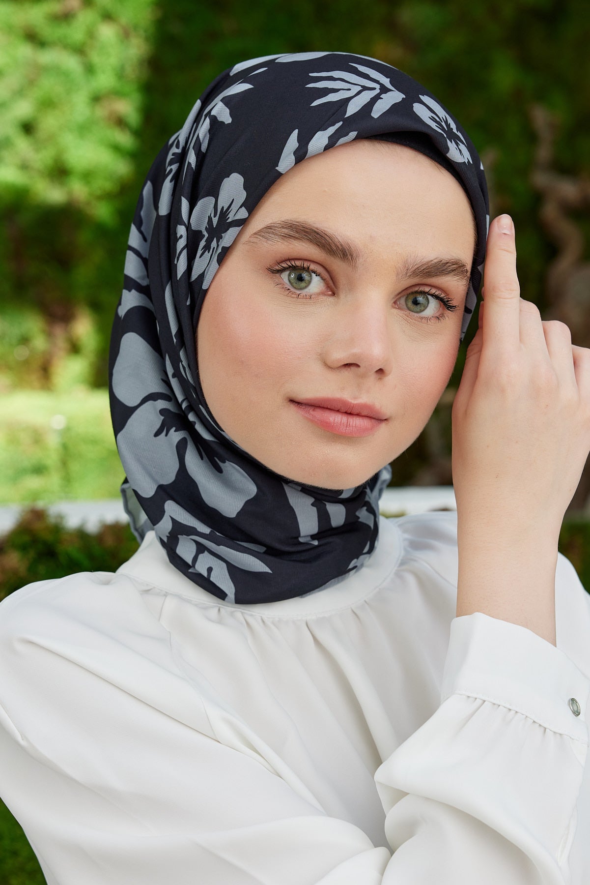 Tesettür Giyim - Pro Line Lavinia Desen Eşarp - Siyah - Gri - Emproyal