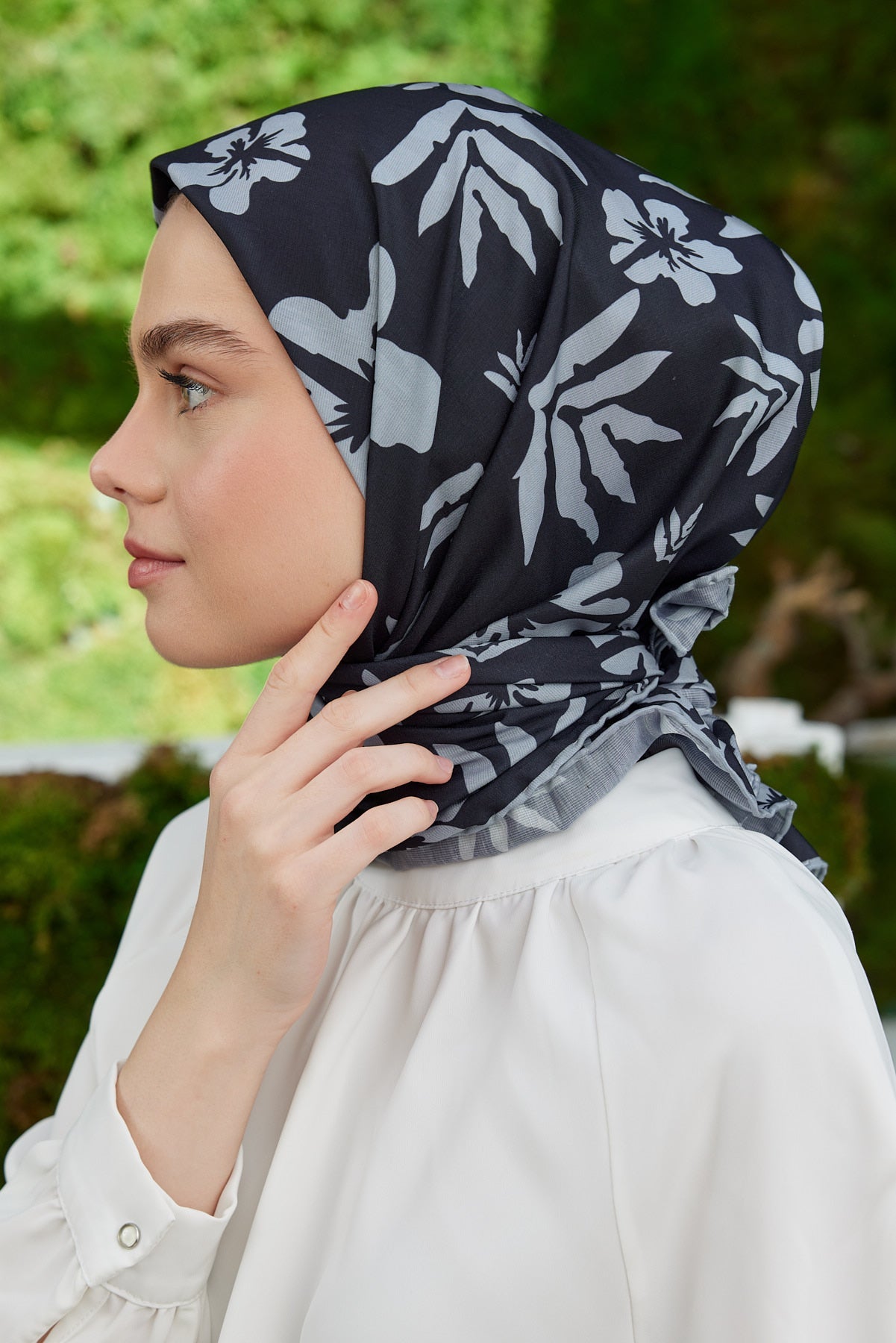 Tesettür Giyim - Pro Line Lavinia Desen Eşarp - Siyah - Gri - Emproyal