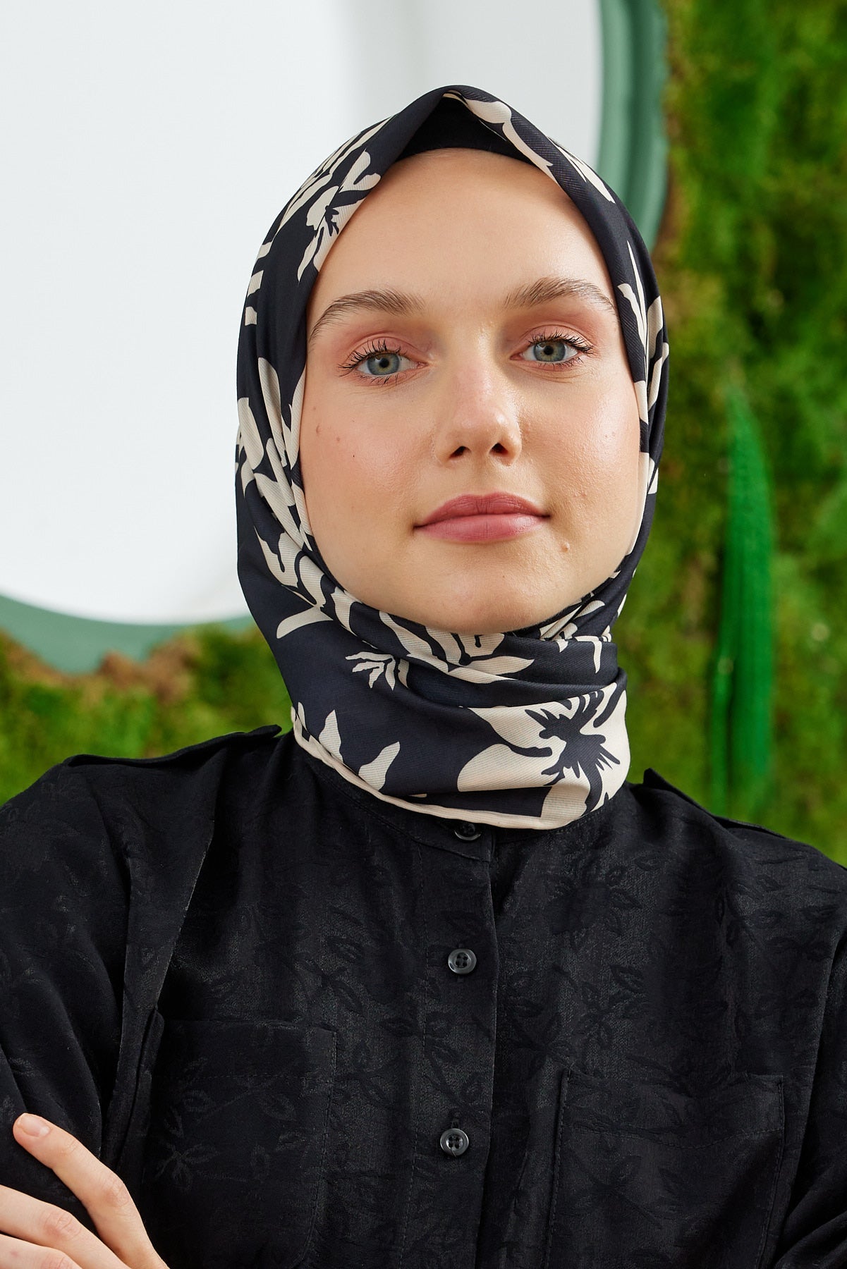 Tesettür Giyim - Pro Line Lavinia Desen Eşarp - Siyah - Krem - Emproyal