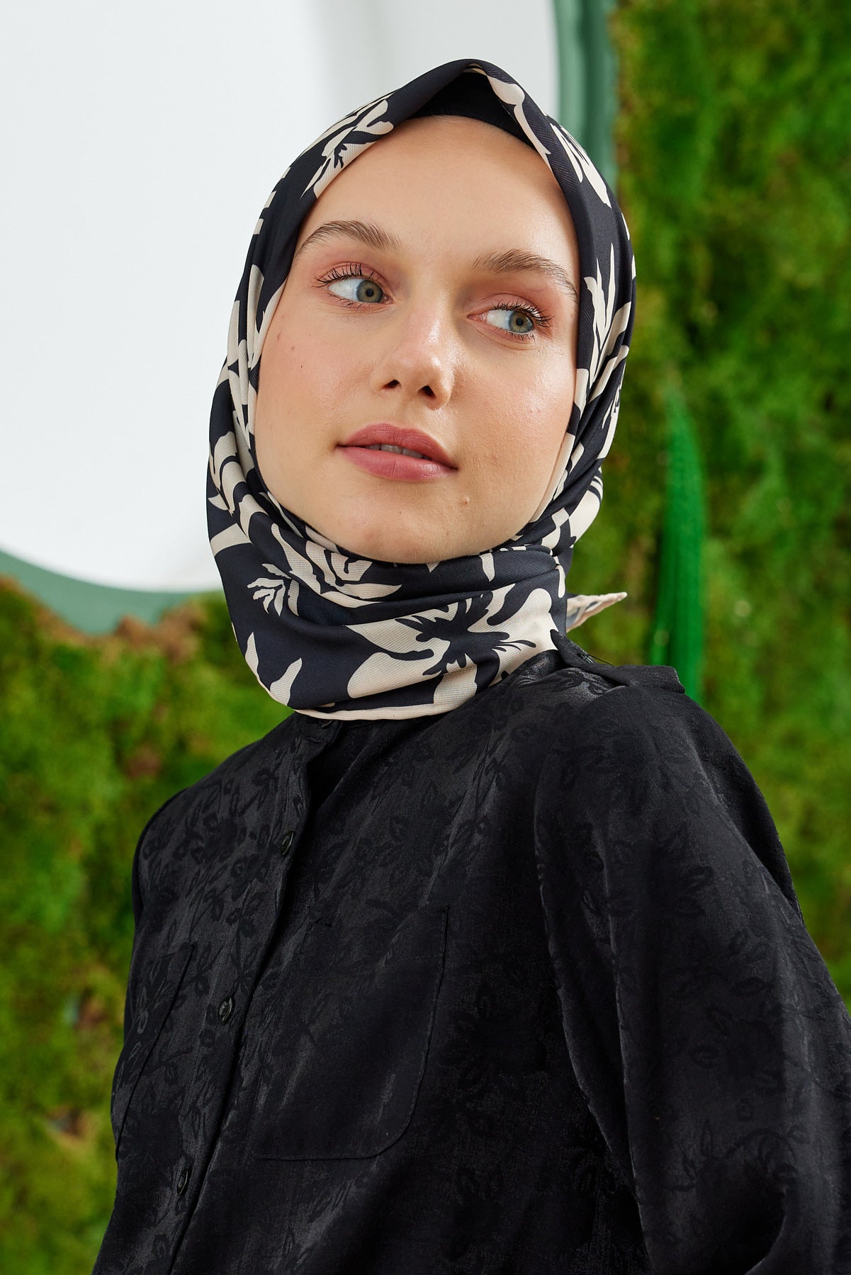 Tesettür Giyim - Pro Line Lavinia Desen Eşarp - Siyah - Krem - Emproyal