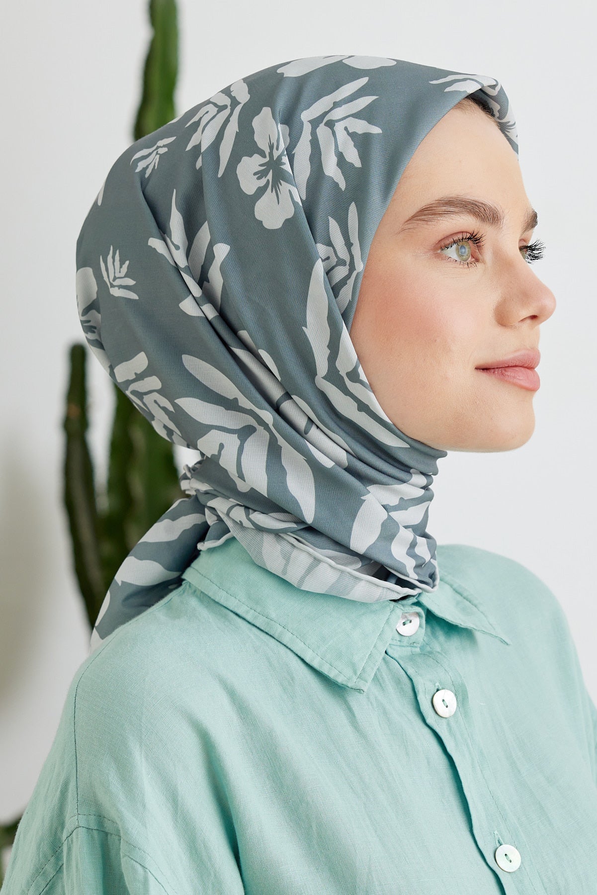 Tesettür Giyim - Pro Line Lavinia Desen Eşarp - Gri - Emproyal